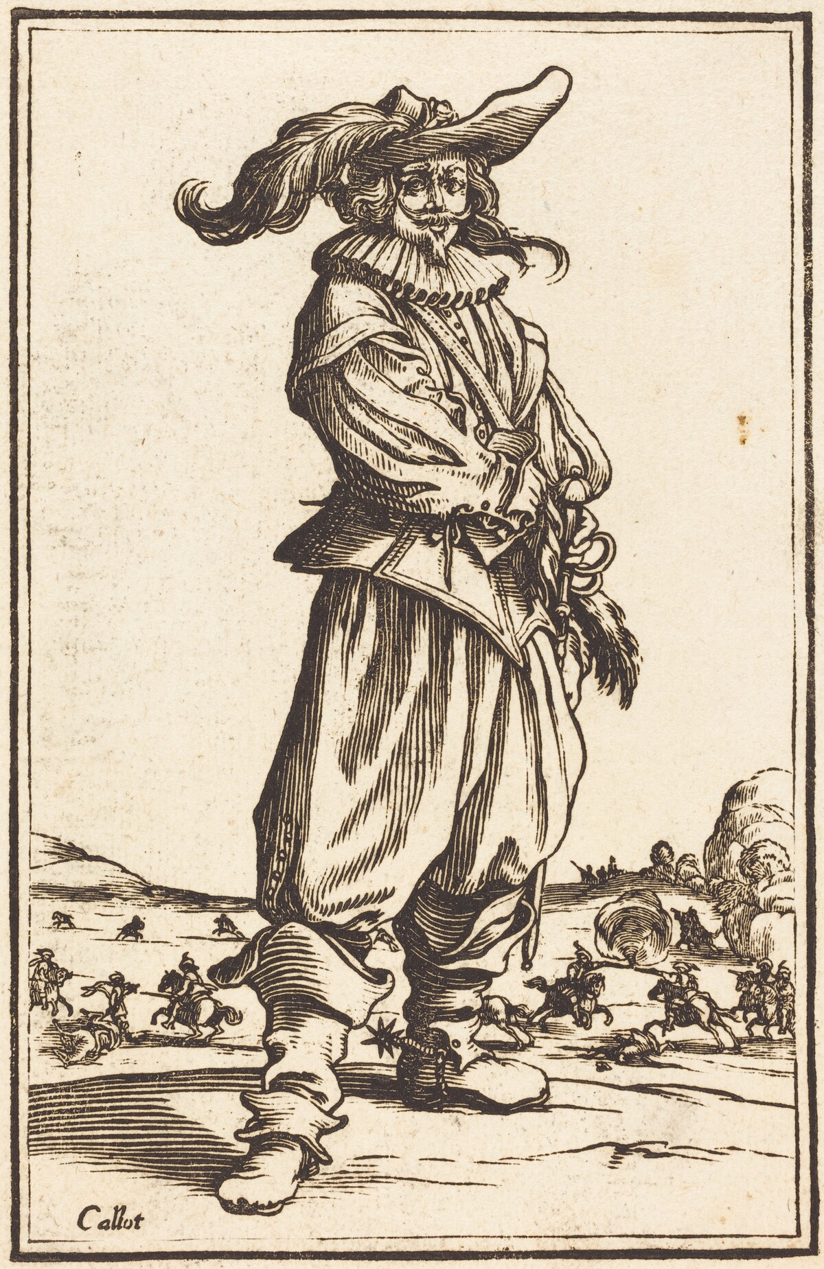 Soldier with Feathered Hat by after Jacques Callot