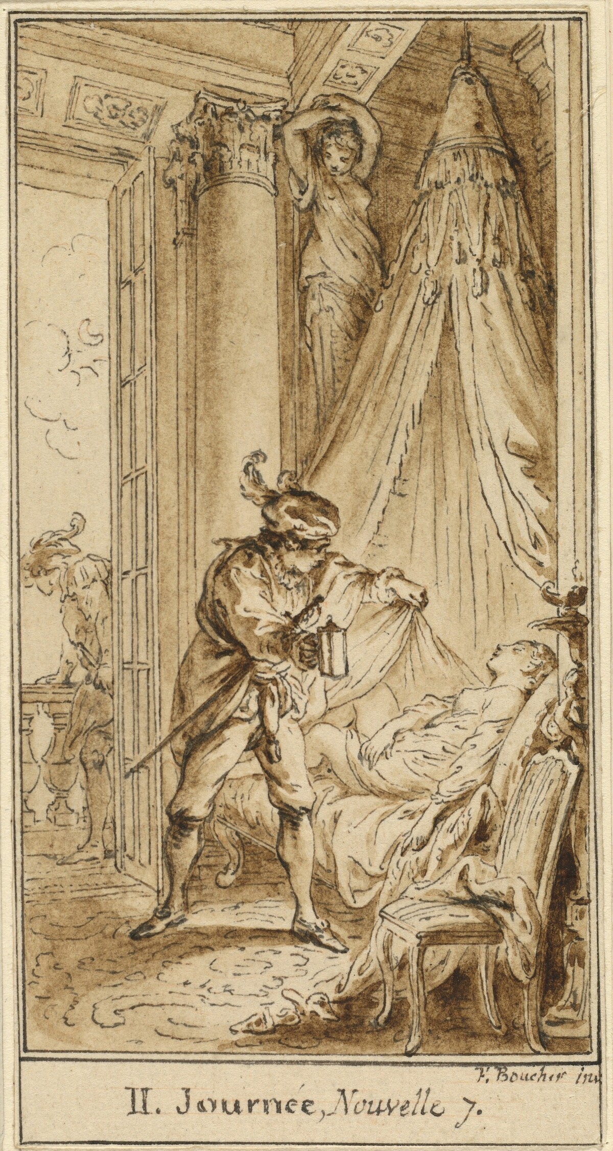 Second Day, Seventh Story: The Duke of Athens Contemplating the Sleeping Princess Alatiel by Hubert François Gravelot after François Boucher