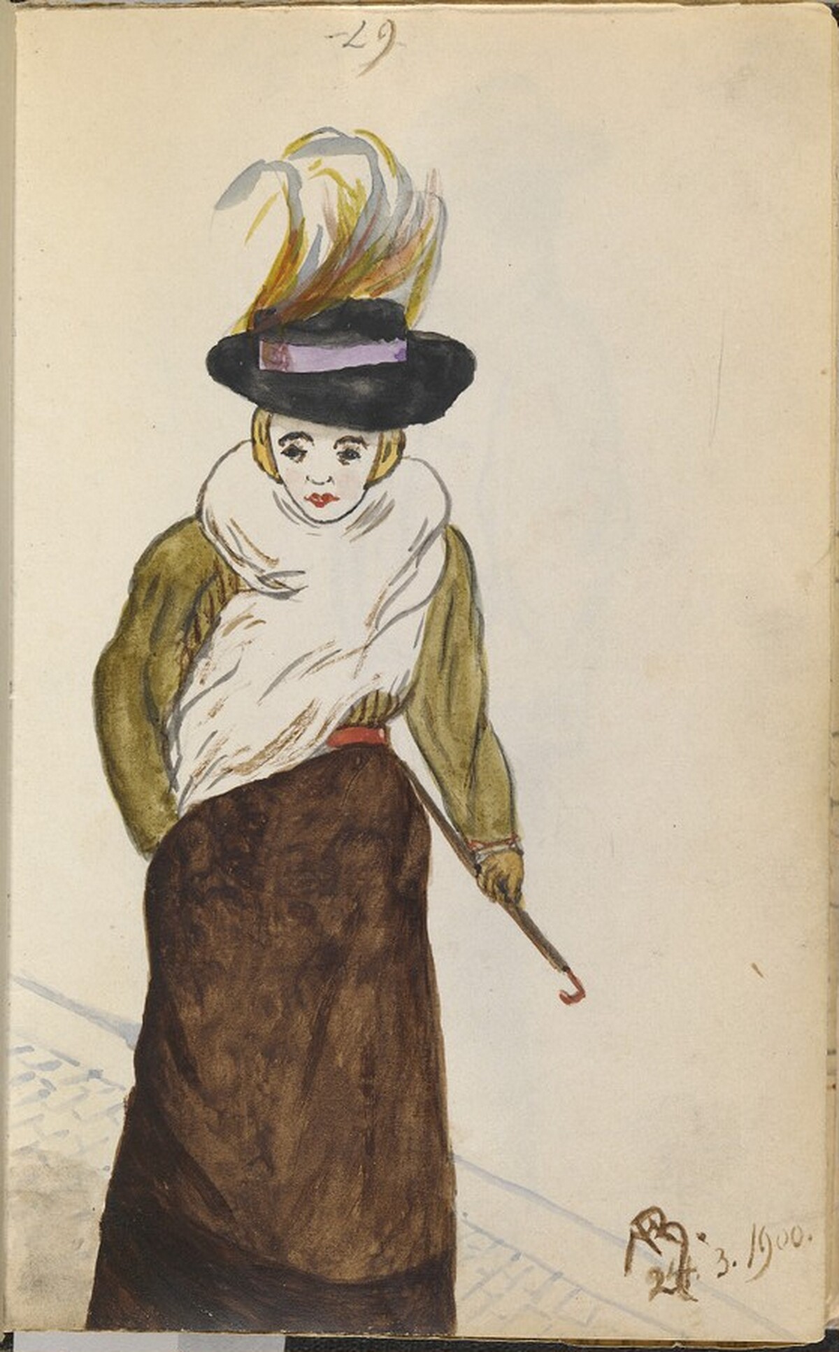 Elegant Woman on a Cobblestone Walkway by Max Beckmann