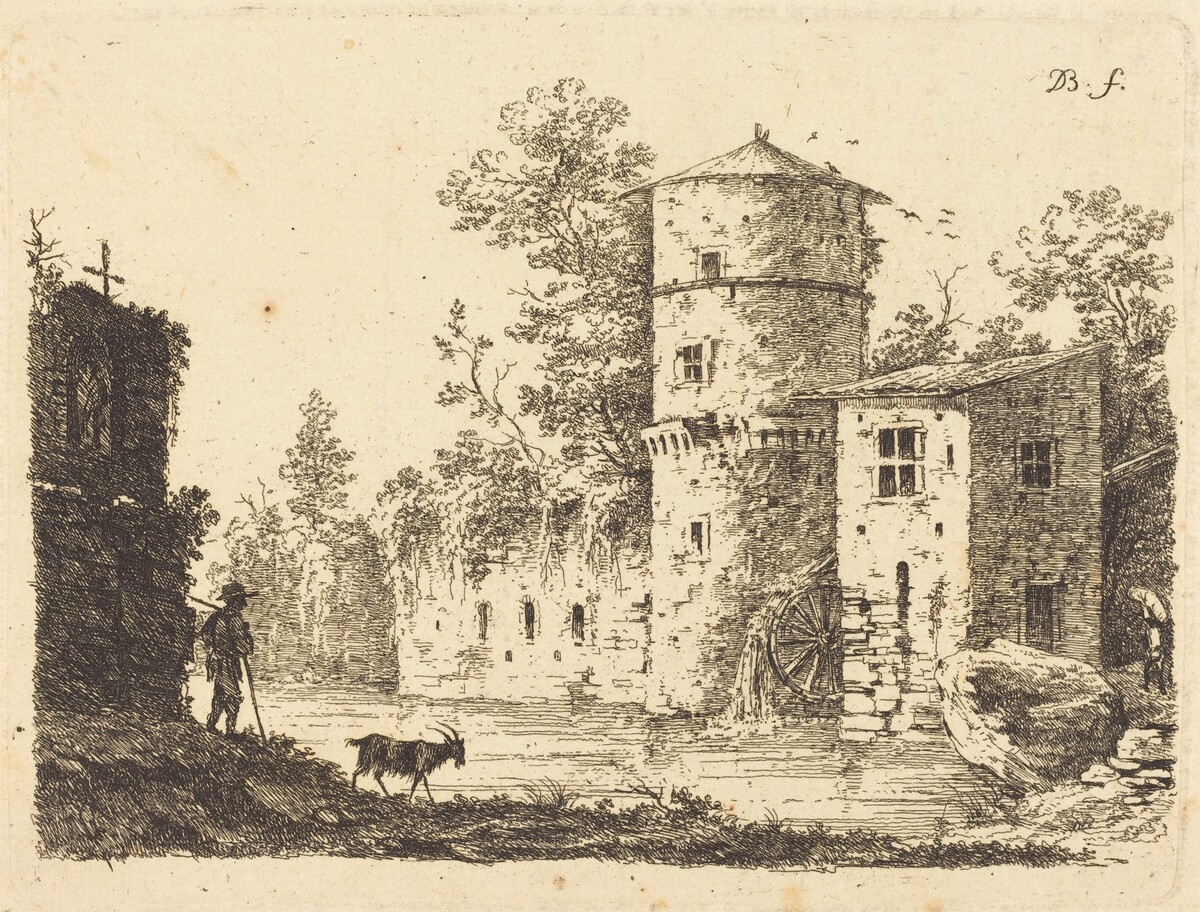Ancient Tower with a Water Mill by Jean-Jacques de Boissieu