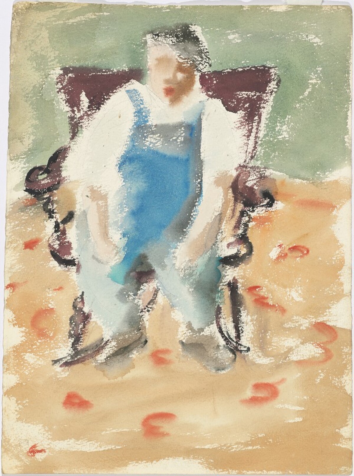 Man Wearing Overalls and Hat Sitting in a Rocking Chair by Mark Rothko