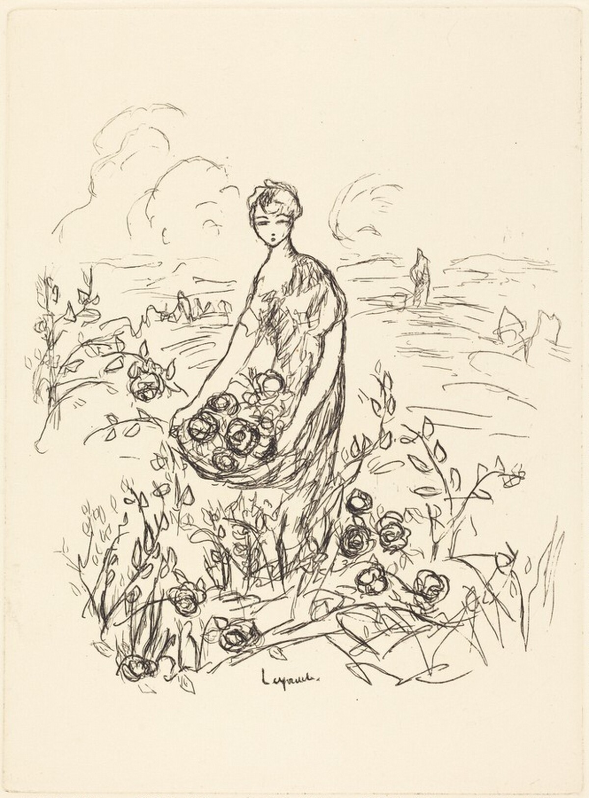 Woman Holding a Basket of Flowers by Pierre Laprade