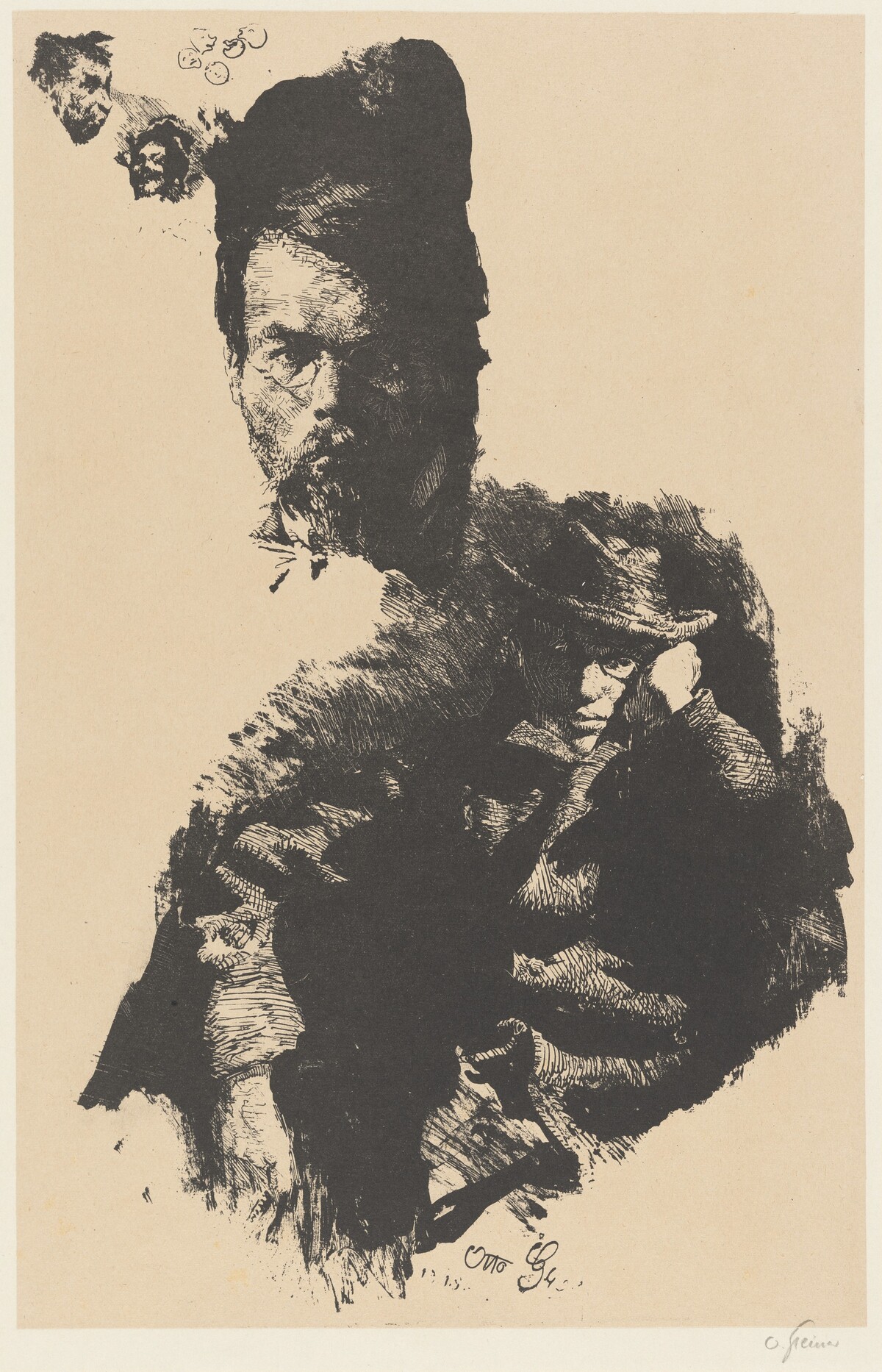 Study Sheet with Portraits of Hans Hess and Albert Klesse by Otto Greiner