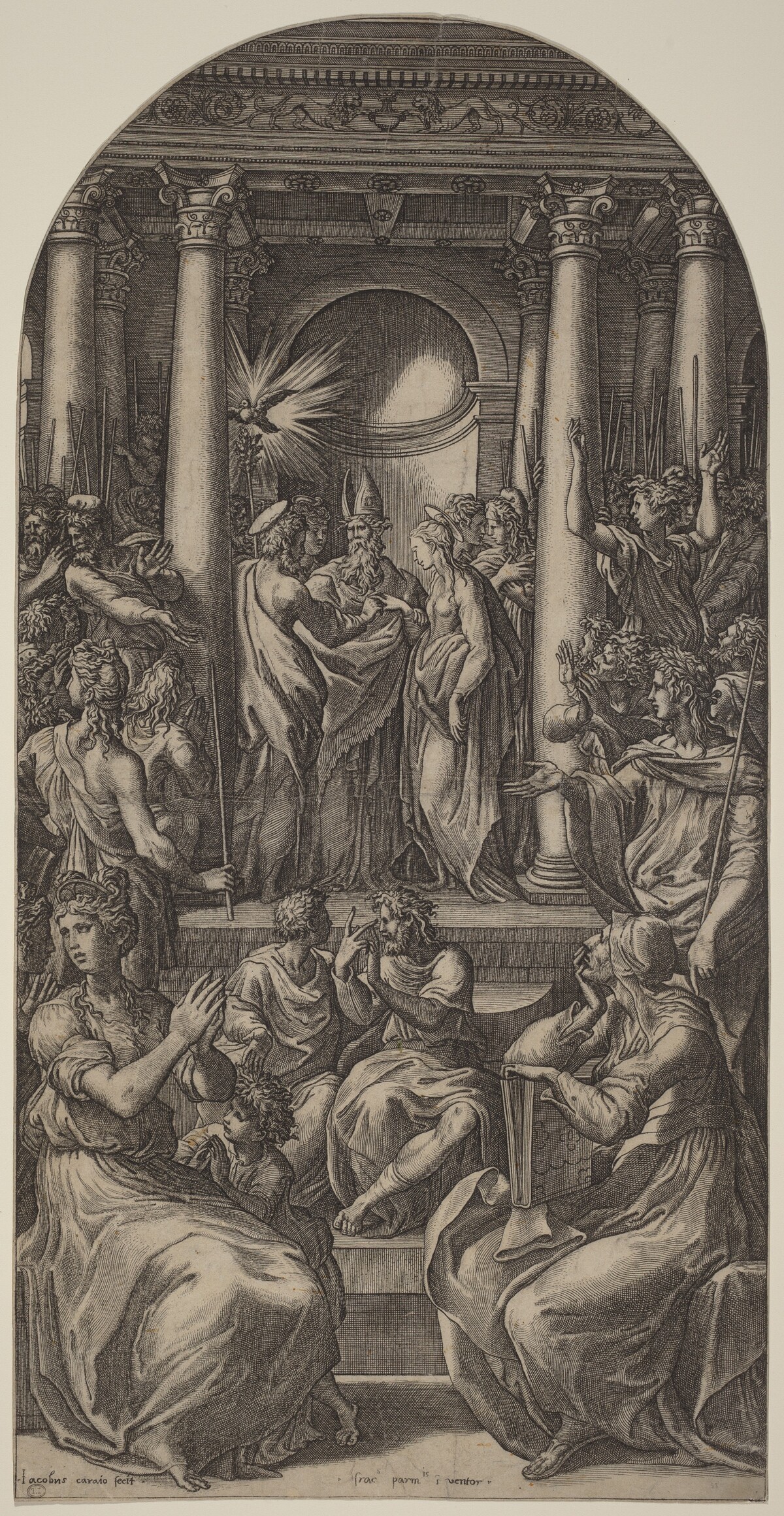 The Marriage of the Virgin by Gian Jacopo Caraglio after Parmigianino