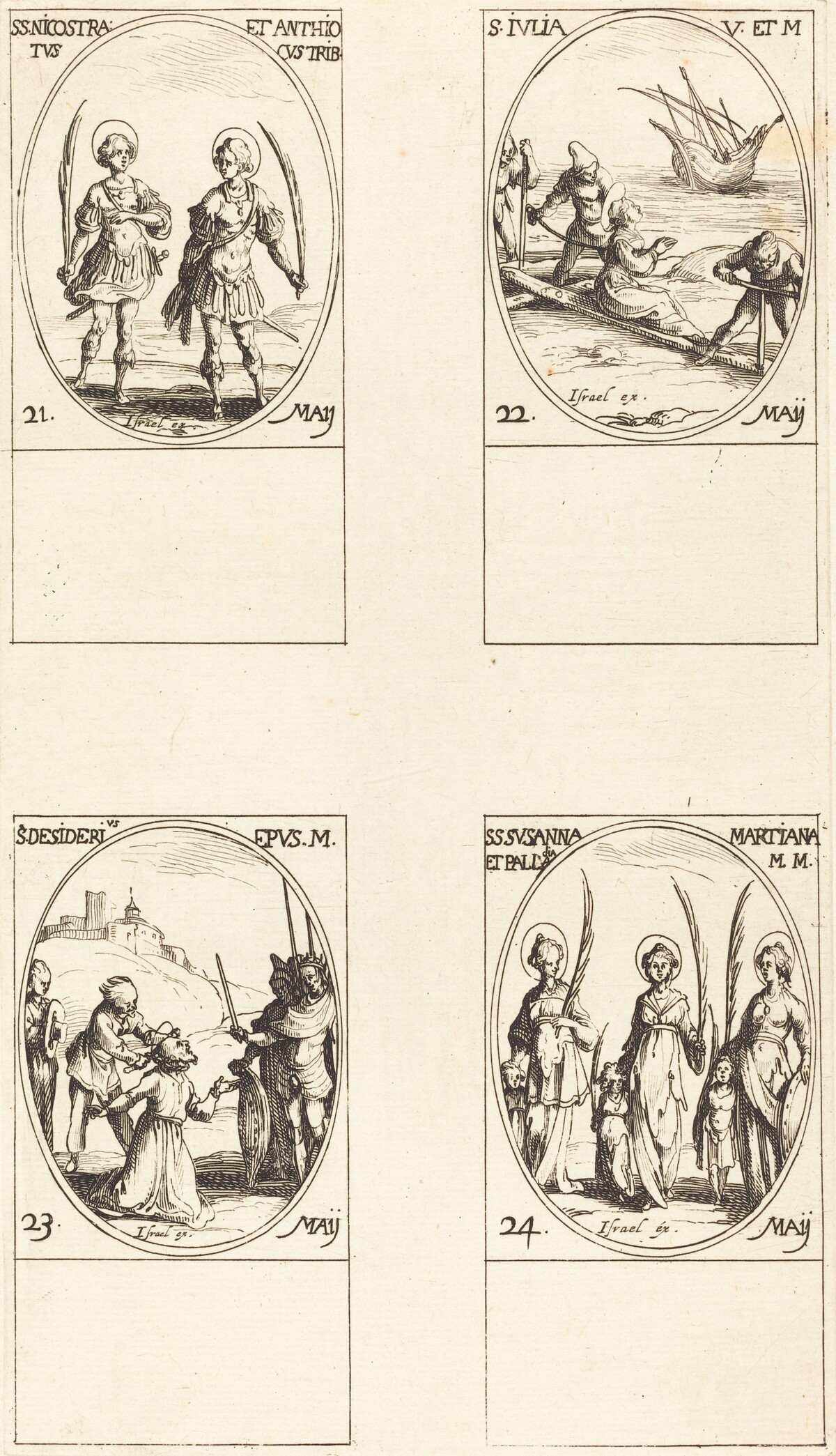 Sts. Nicostratus and Anthiocus; St. Julia; St. Desiderius; Sts. Susanna, Palladia, and Martiana by Jacques Callot