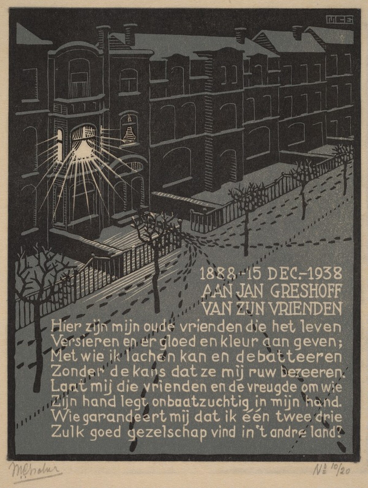 Birthday card for J. Greshoff by M.C. Escher