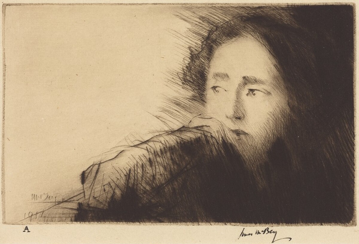 Disquietude (Portrait of Mrs. Martin Hardie) by James McBey
