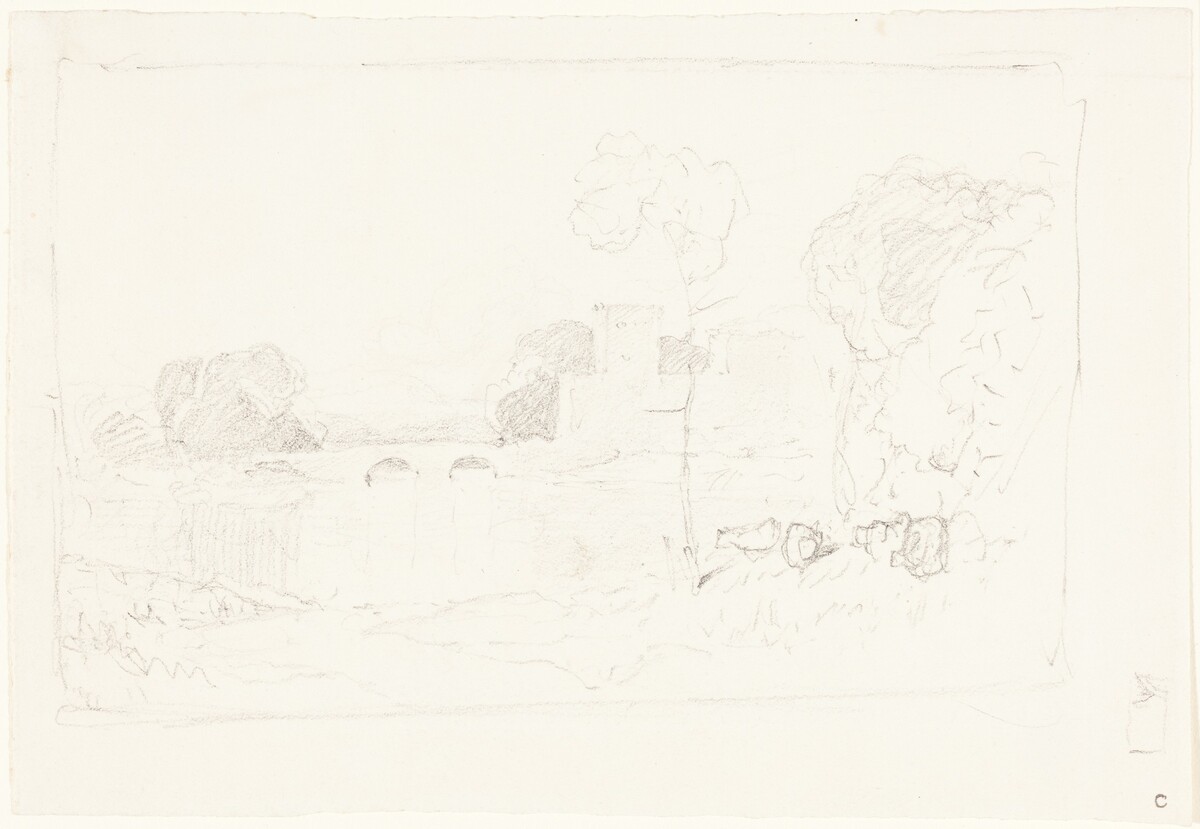 Landscape Sketch with Bridge and Castle by John Sell Cotman