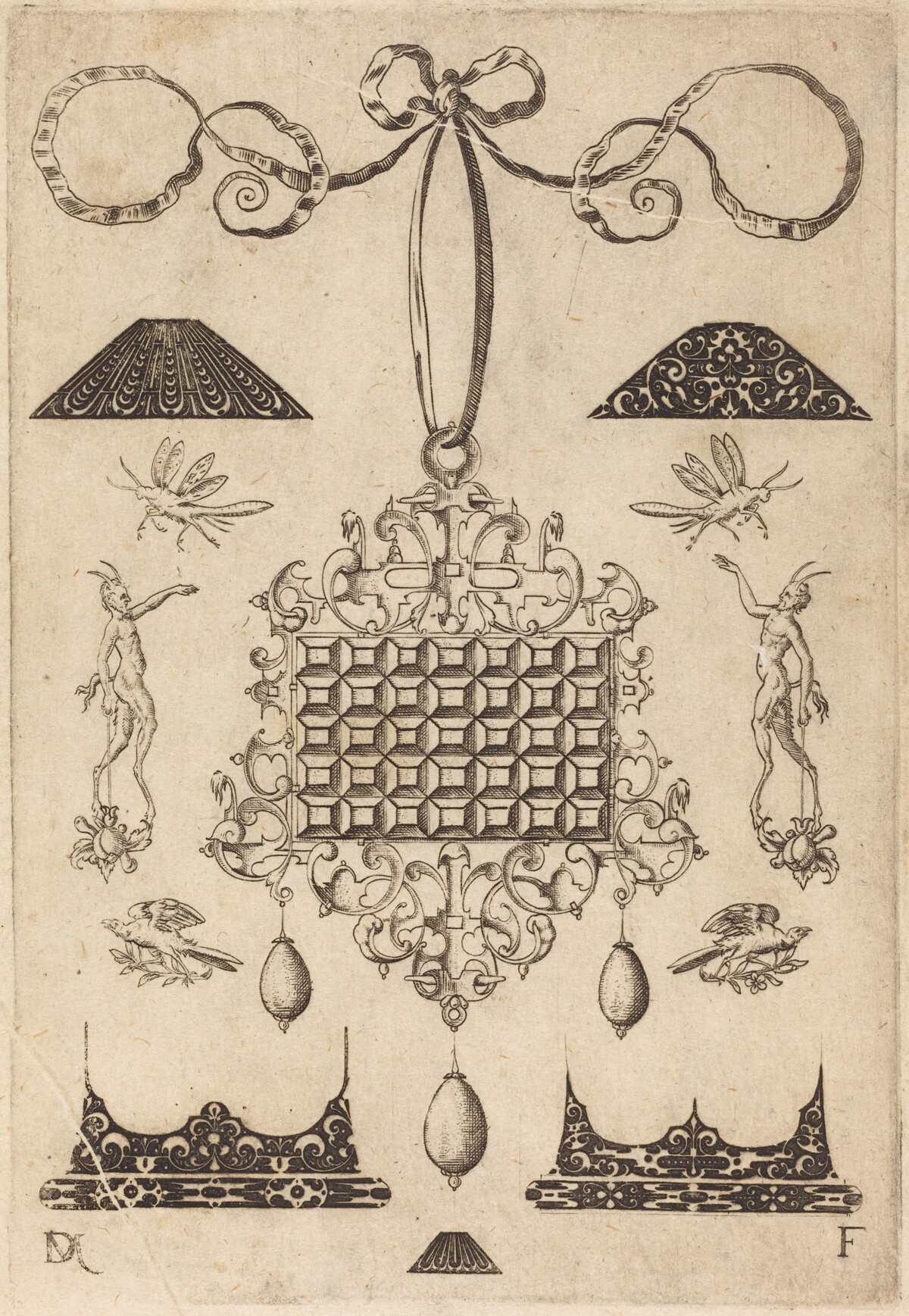 Large Pendant with Square with 35 Flat Stones by Daniel Mignot