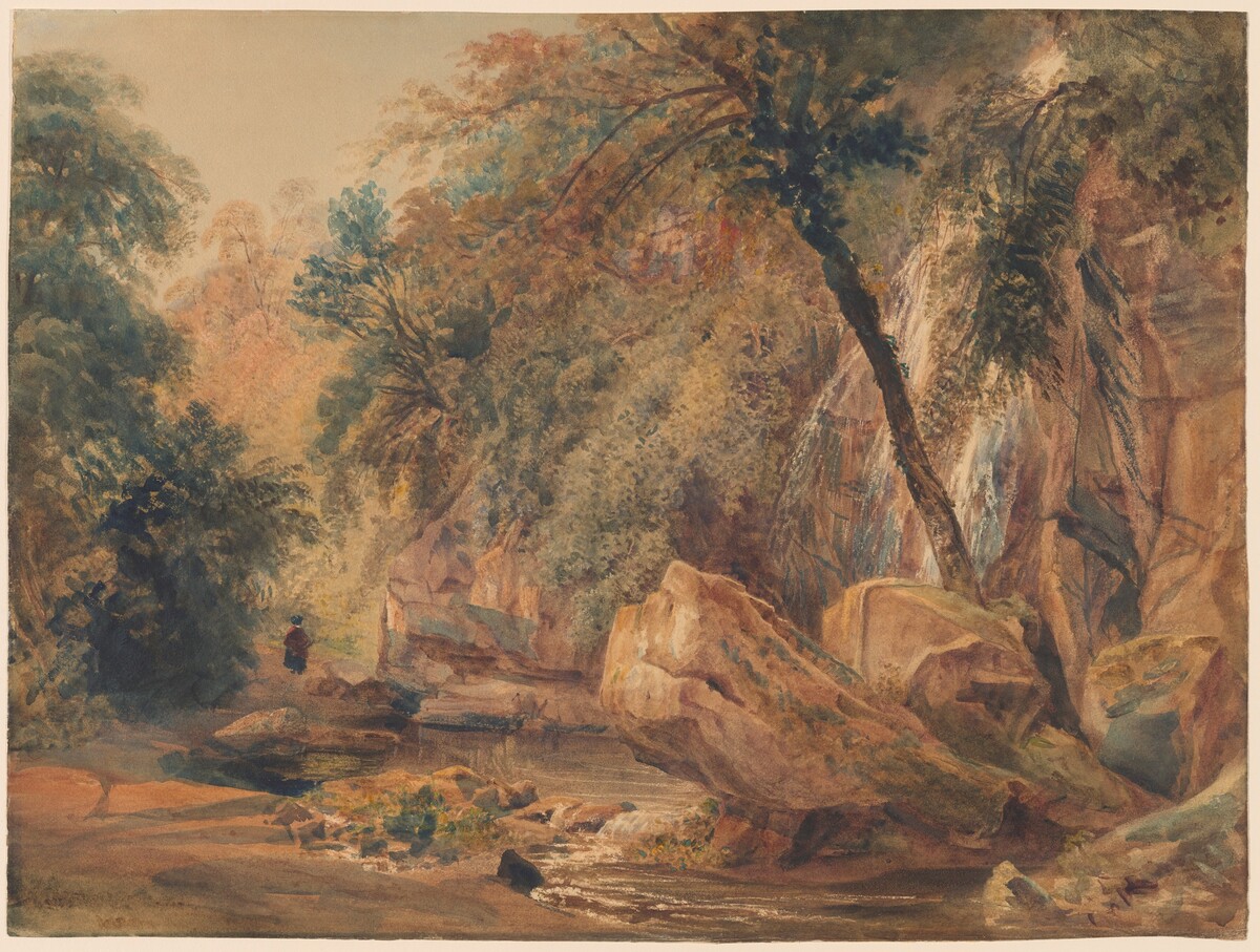 Waterfall in the Dingle at Badger Hall by Peter De Wint