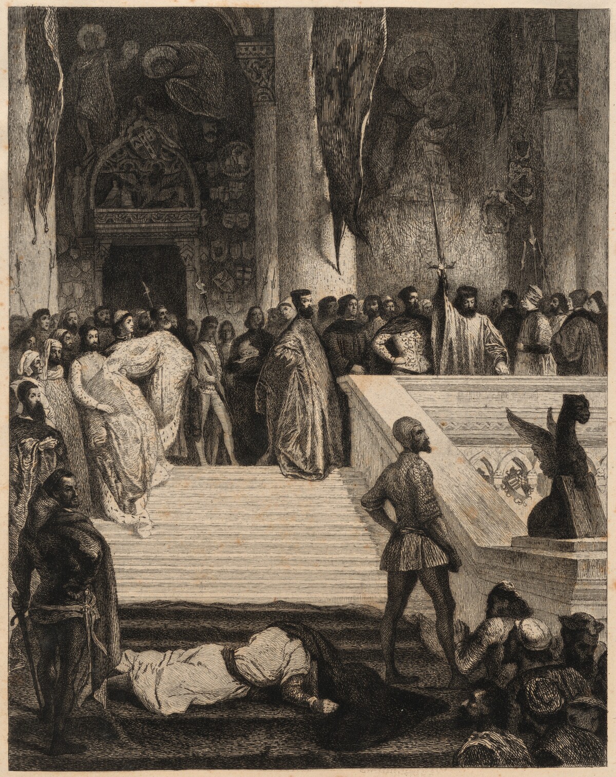The Death of Doge Marino Faliero by Leopold Flameng, after Eugène Delacroix