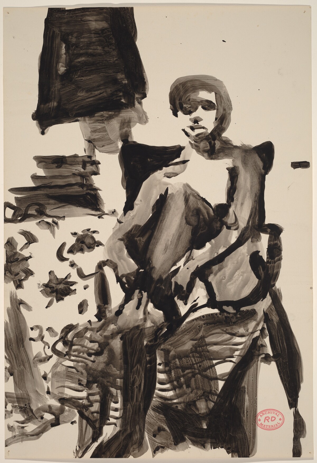 Untitled [seated nude adjusting her black stocking] by Richard Diebenkorn