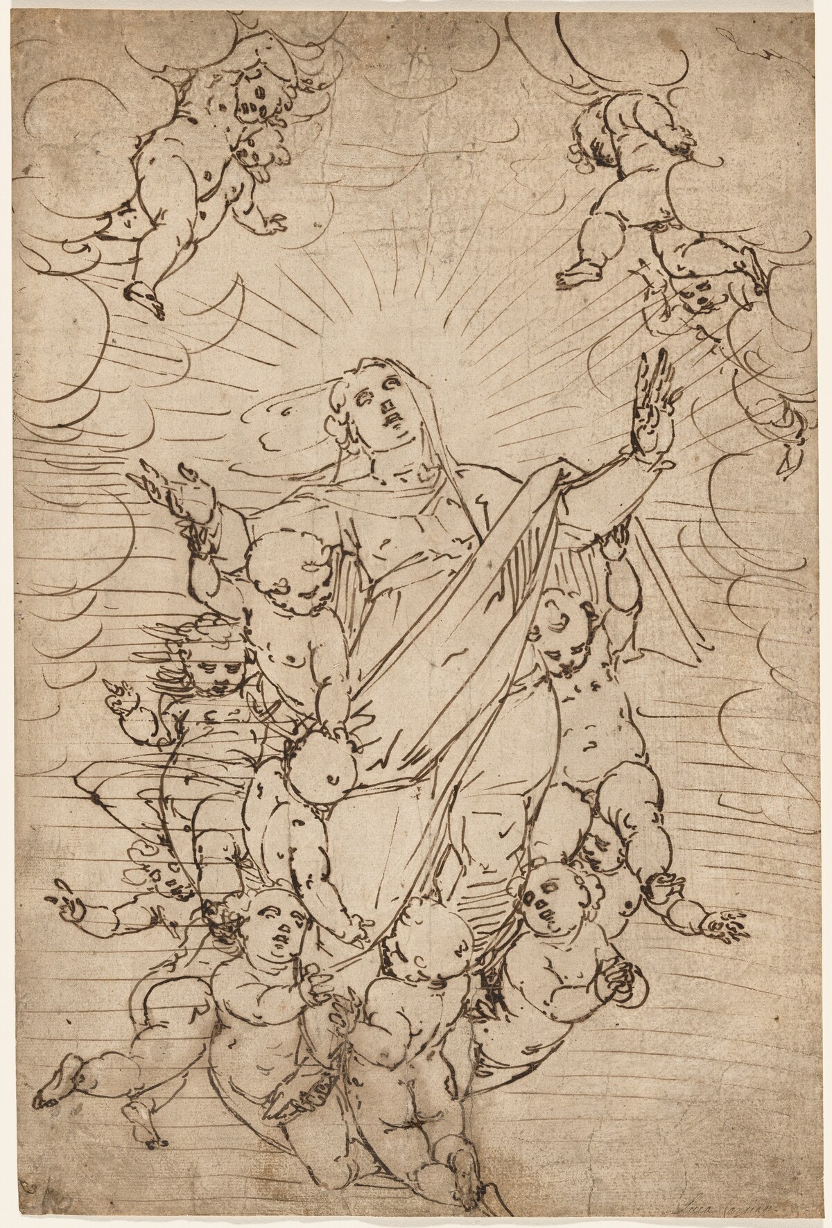 The Virgin in Glory by workshop of Luca Cambiaso
