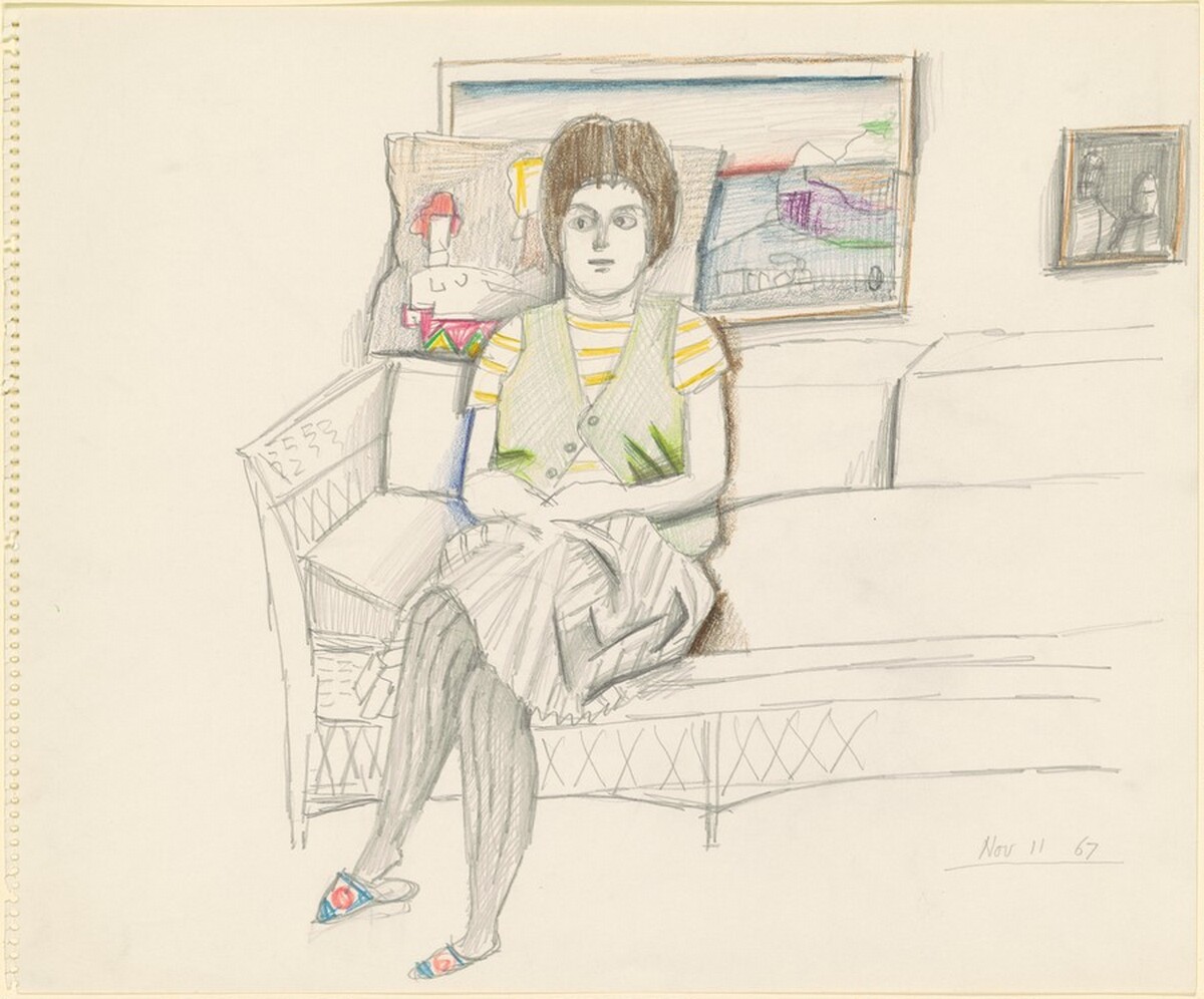 Unititled (Woman on a Wicker Sofa) by Saul Steinberg