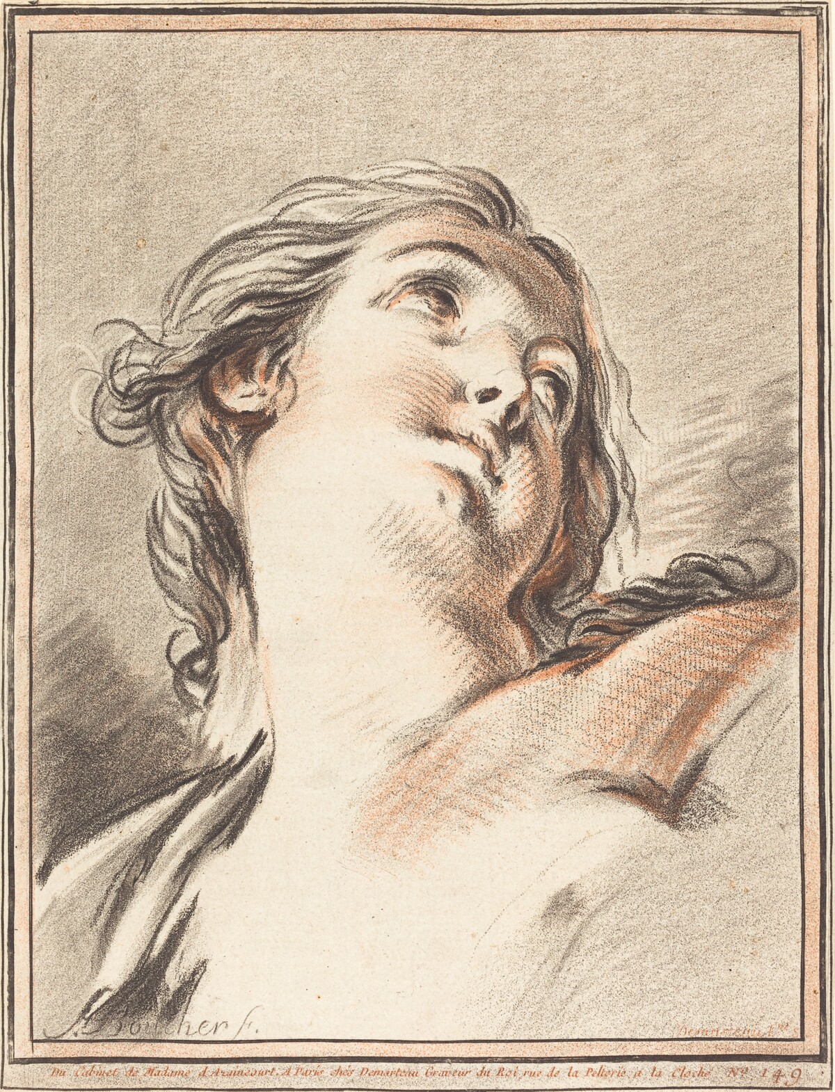 Head of a Woman Looking Up by Gilles Demarteau, the Elder after François Boucher