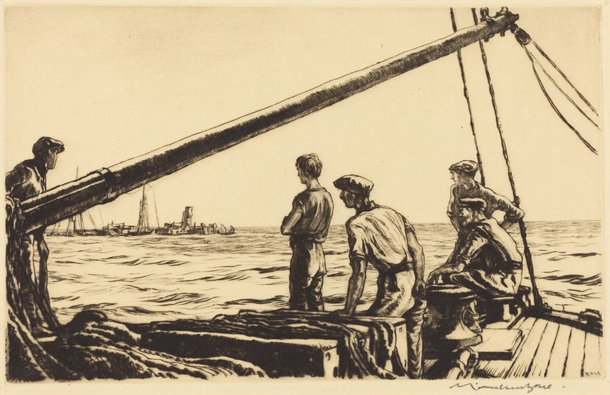 Salvage Men Approaching a Torpedoed Ship by Sir Muirhead Bone