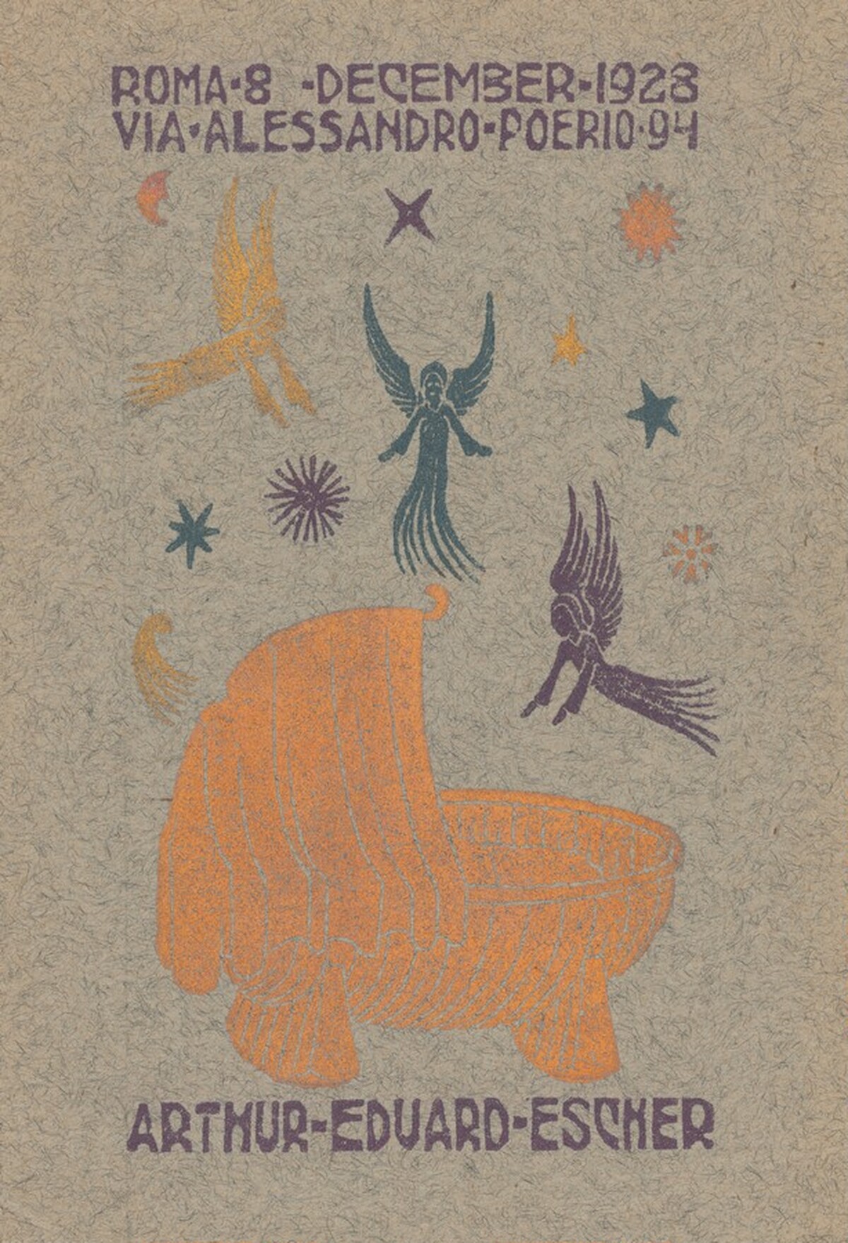 Birth announcement card of Arthur Escher by M.C. Escher