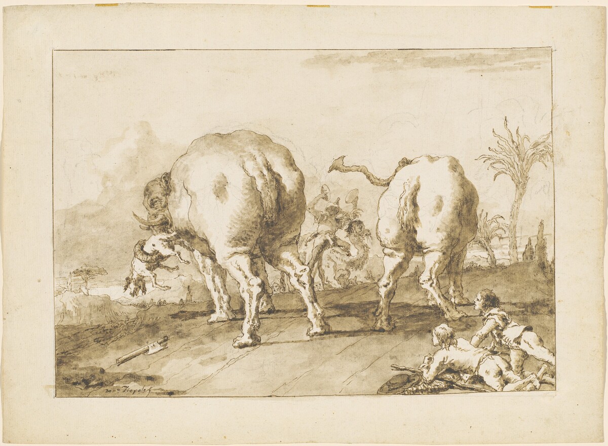 Two Rampaging Elephants by Giovanni Domenico Tiepolo