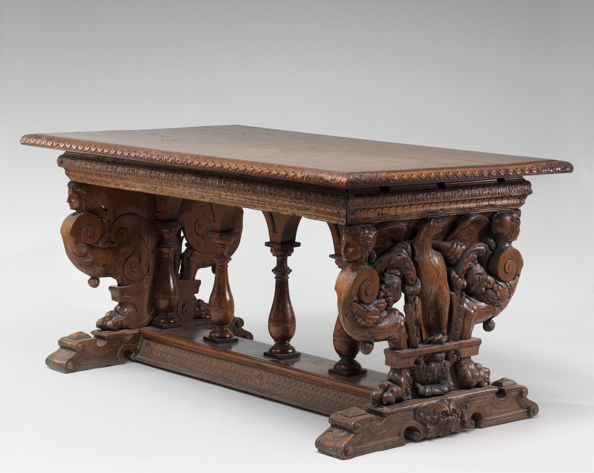 Walnut Table with Eagles on the Supports by Florentine 16th Century