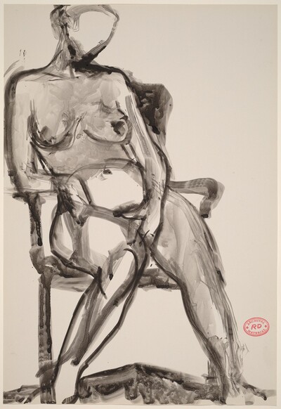 Untitled [seated nude leaning on armrest]