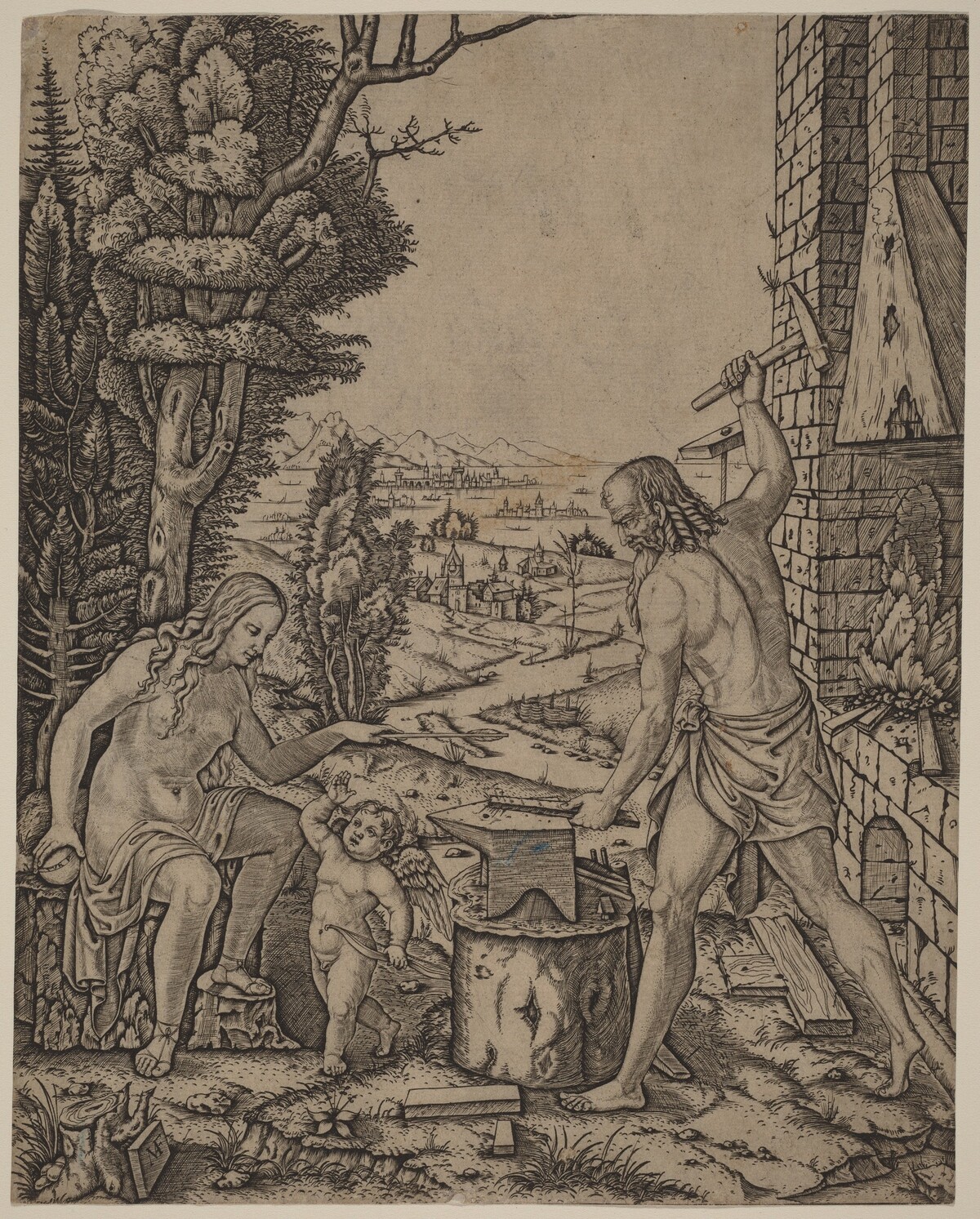 Vulcan, Venus, and Eros by Marcantonio Raimondi