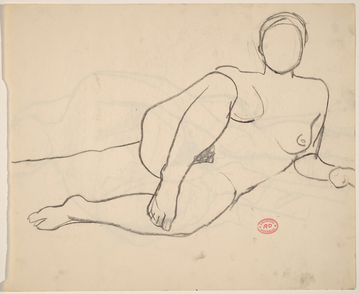 Untitled [reclining nude resting on her left arm] [recto] by Richard Diebenkorn