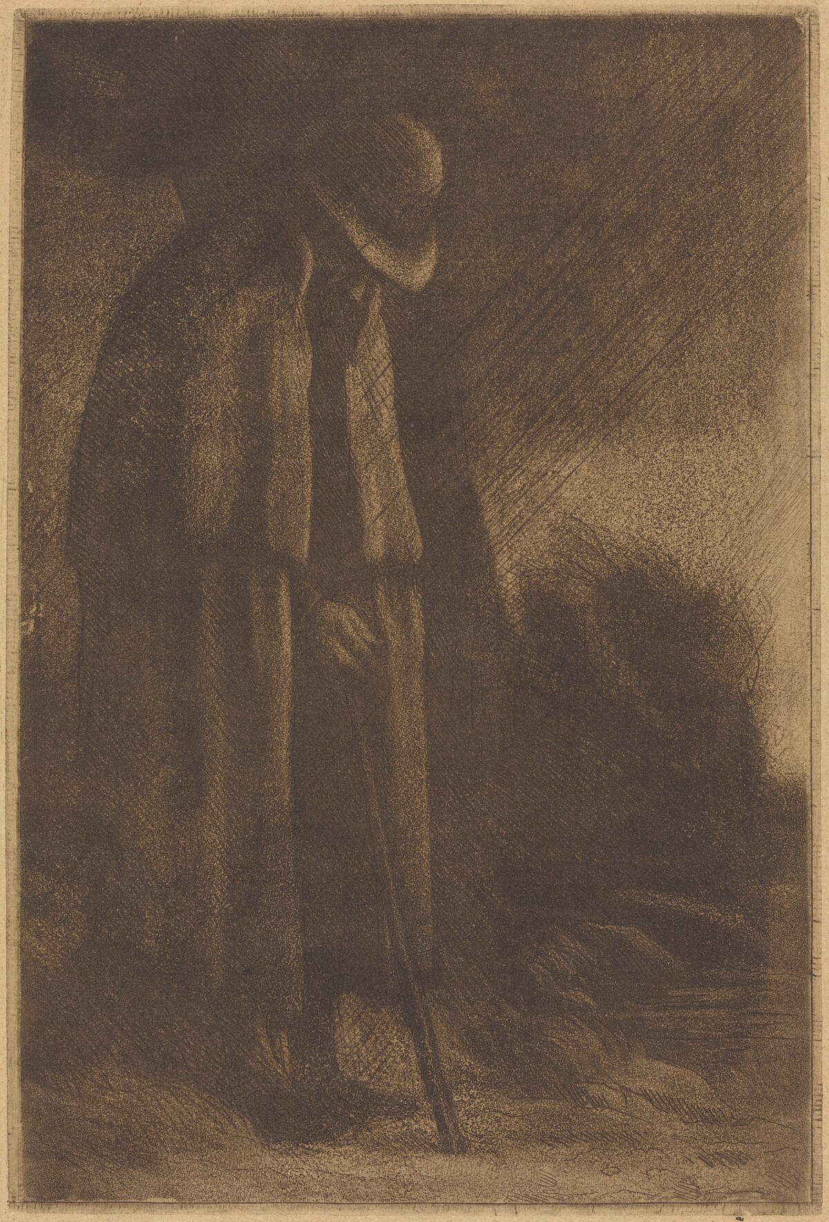 Traveler taking Shelter (Le voyageur a l'abri) by Alphonse Legros