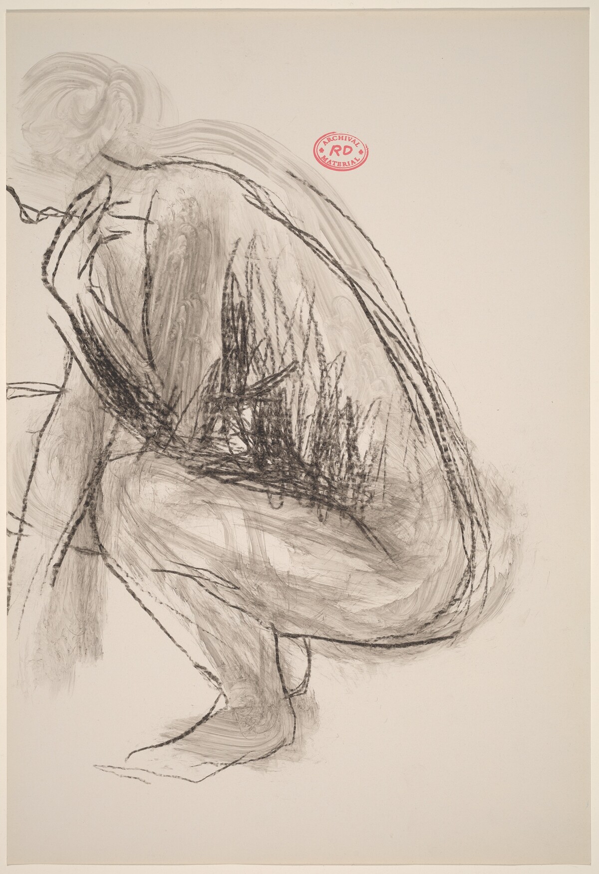 Untitled [side view of squatting female nude] by Richard Diebenkorn