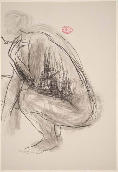Untitled [side view of squatting female nude]