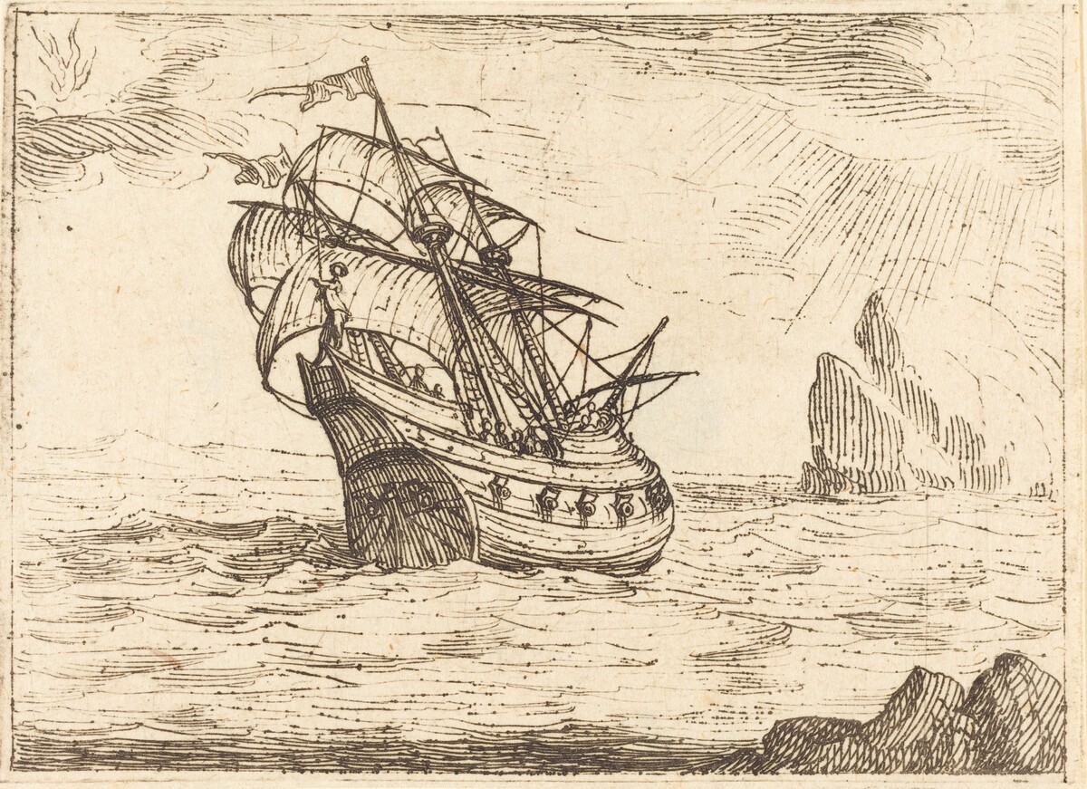 Ship Navigating Near Rocks by Jacques Callot