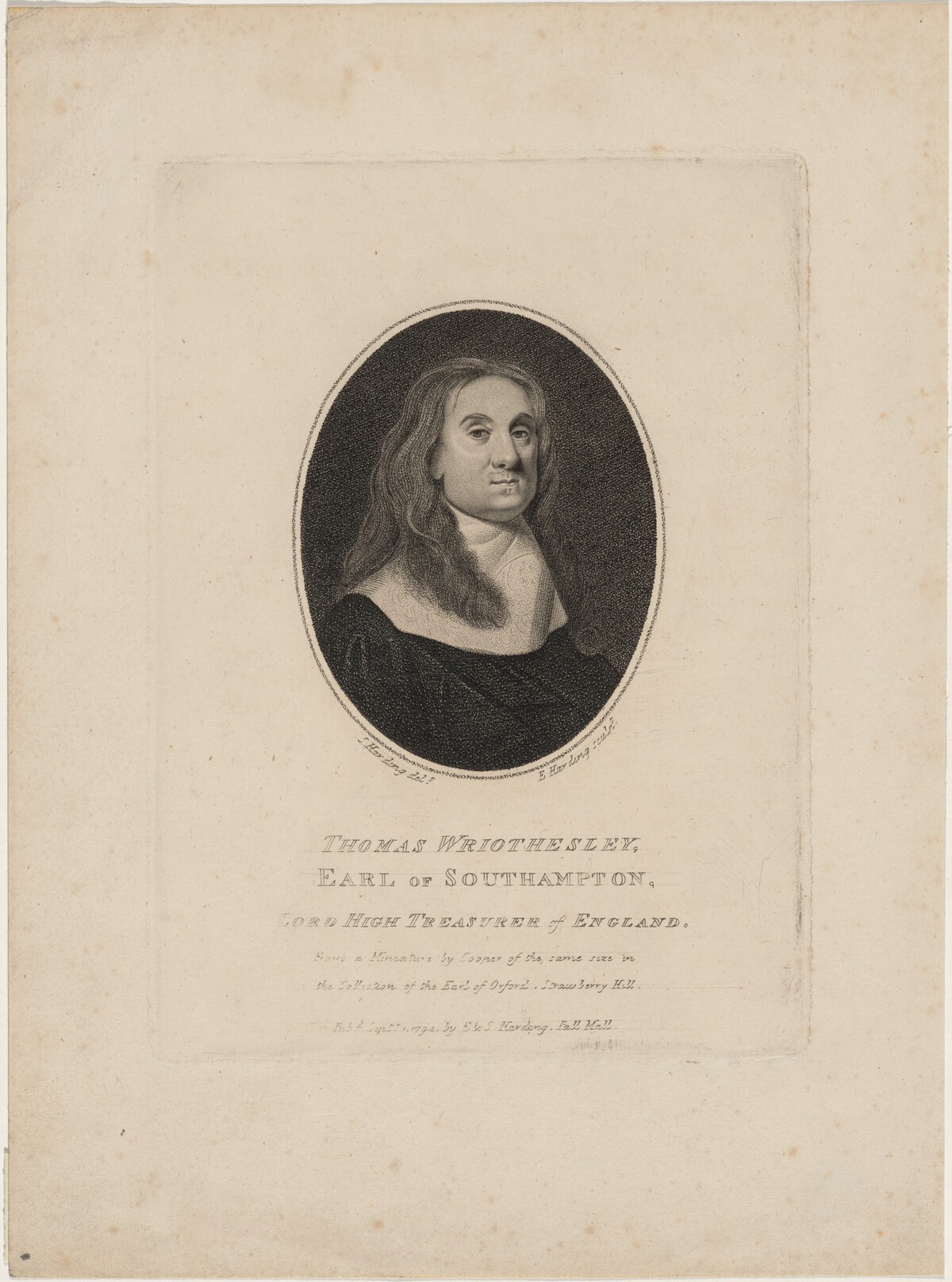 Thomas Wriothesley, Earl of Southampton by Edward Harding after Samuel Cooper