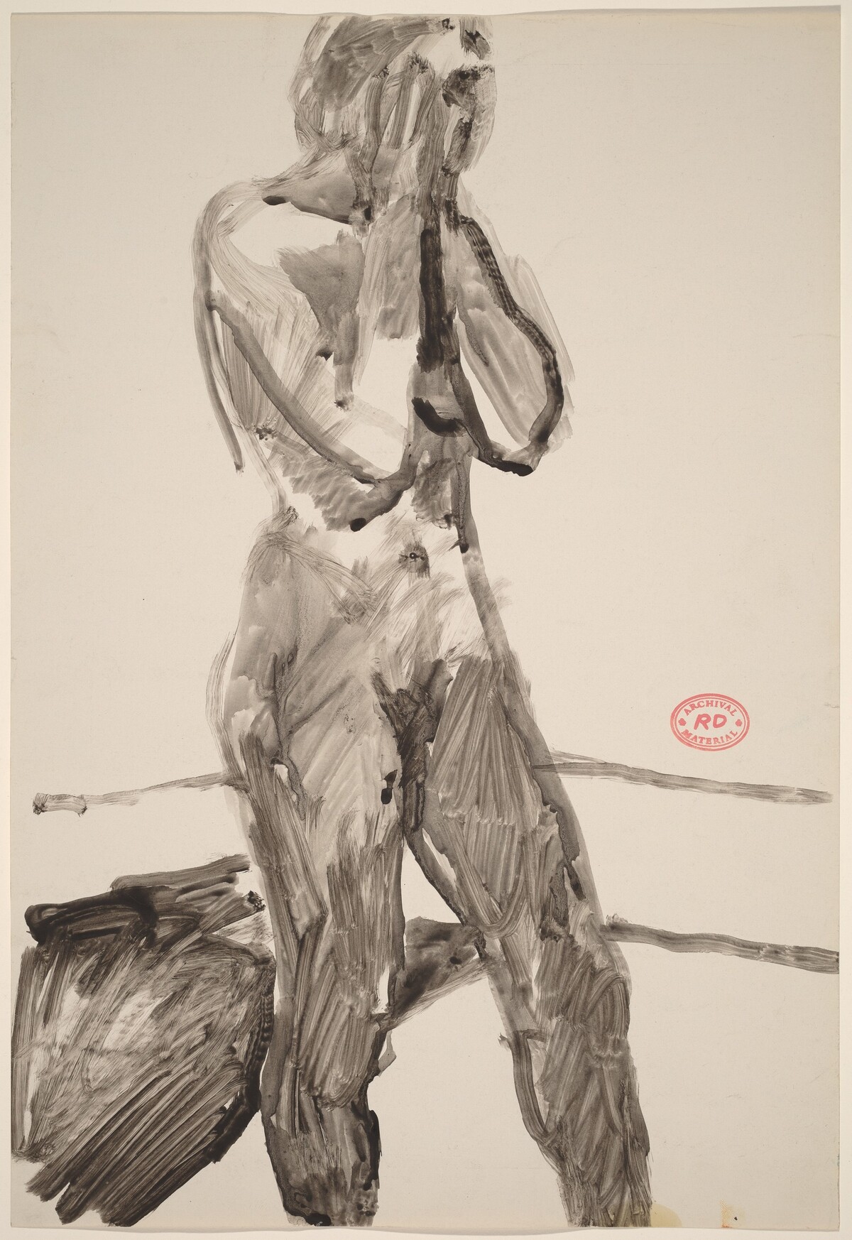 Untitled [standing nude with her hands in front of her face] by Richard Diebenkorn