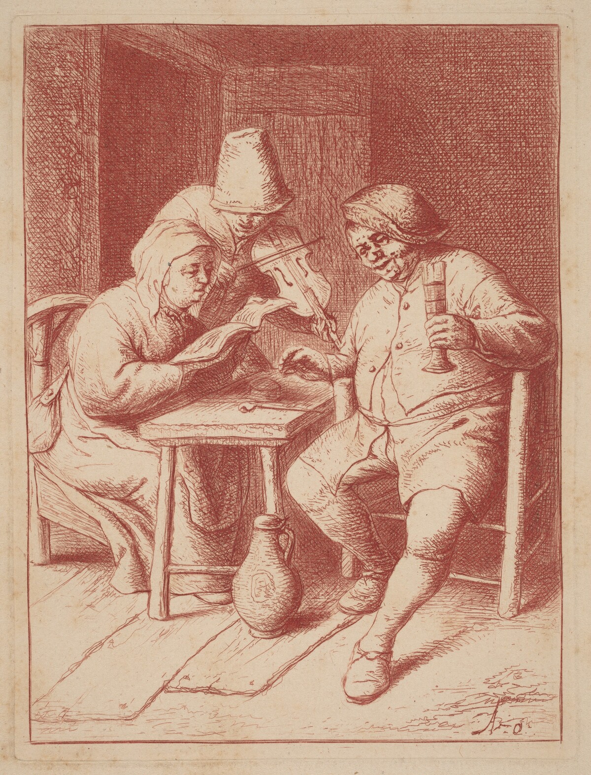 Two Singers and a Fiddler in an Interior by Adriaen van Ostade