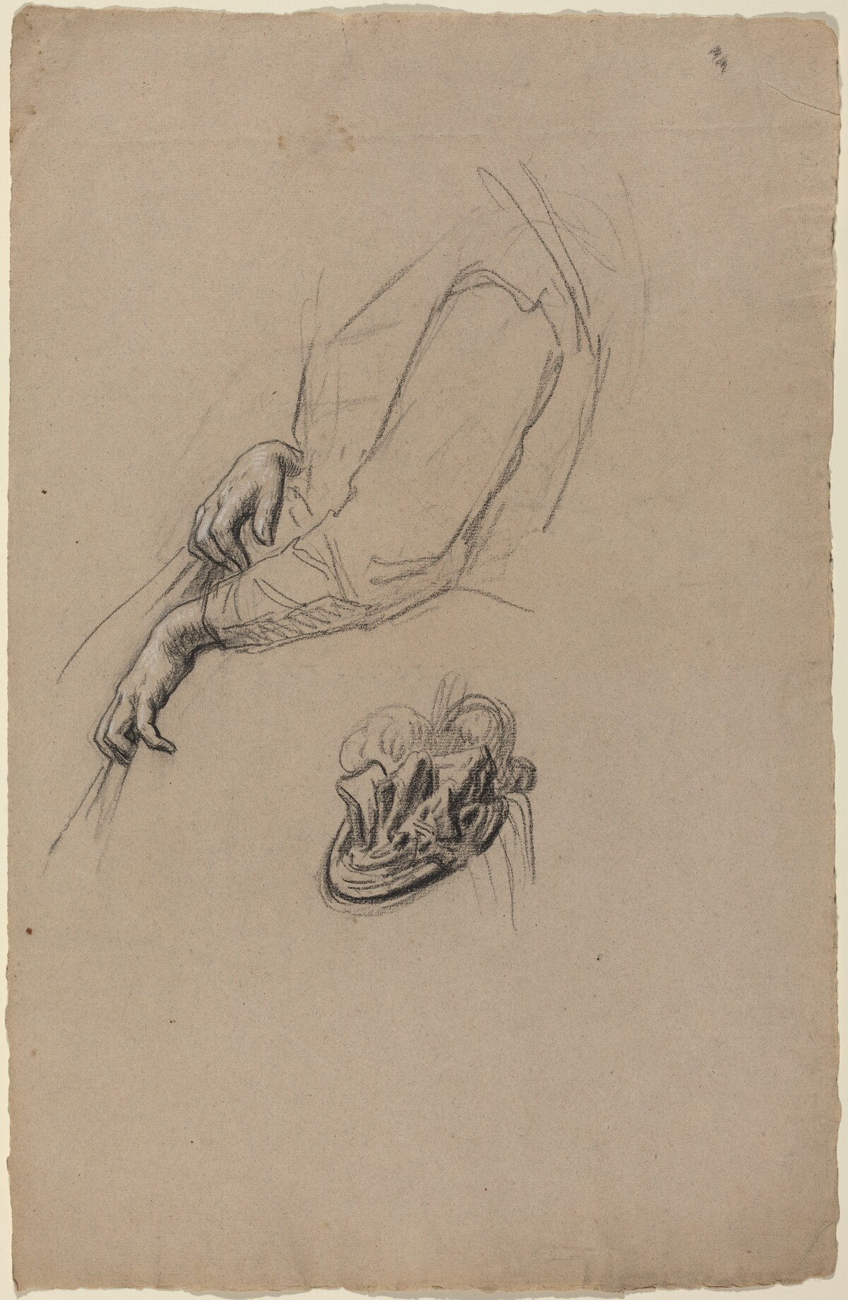Young Woman's Hands and Beribboned Hat by French 19th Century