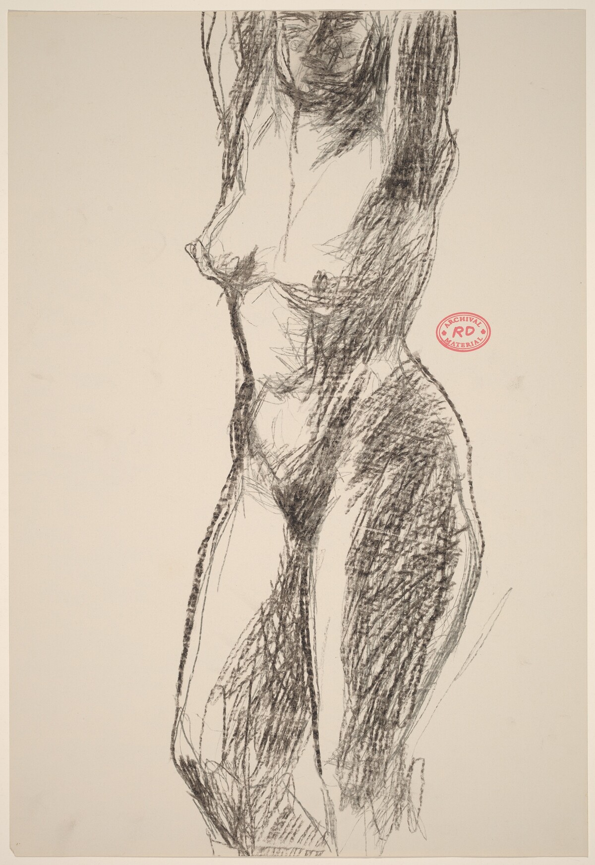Untitled [head-to-knee view of nude with her arms raised] by Richard Diebenkorn