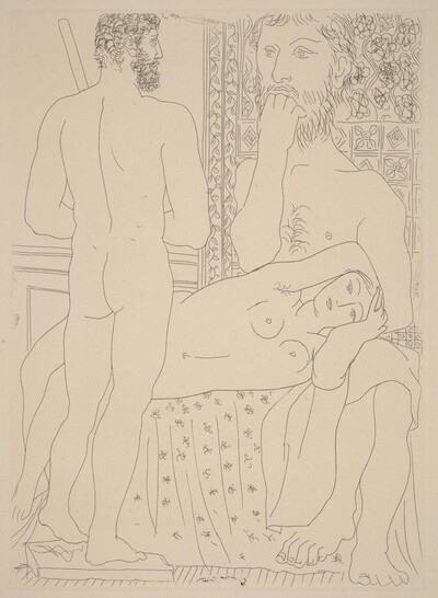 Sculptor, Reclining Model, and Self-Portrait in the Form of a Sculpted Hercules (Sculpteur, modèle couché et autoportrait en Hercule sculpté)