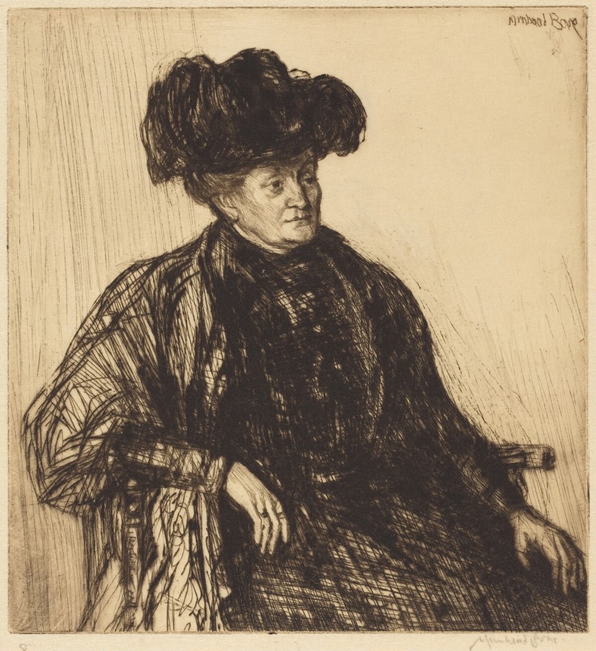 Mrs. Gutbier, in a Hat by Muirhead Bone