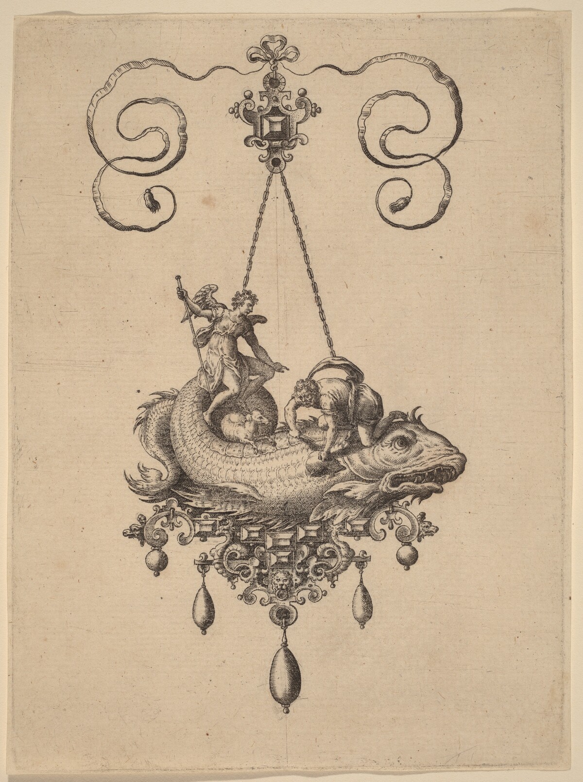 Design for a Pendant with a Fish Carrying Tobias and the Angel by Hans Collaert the Elder