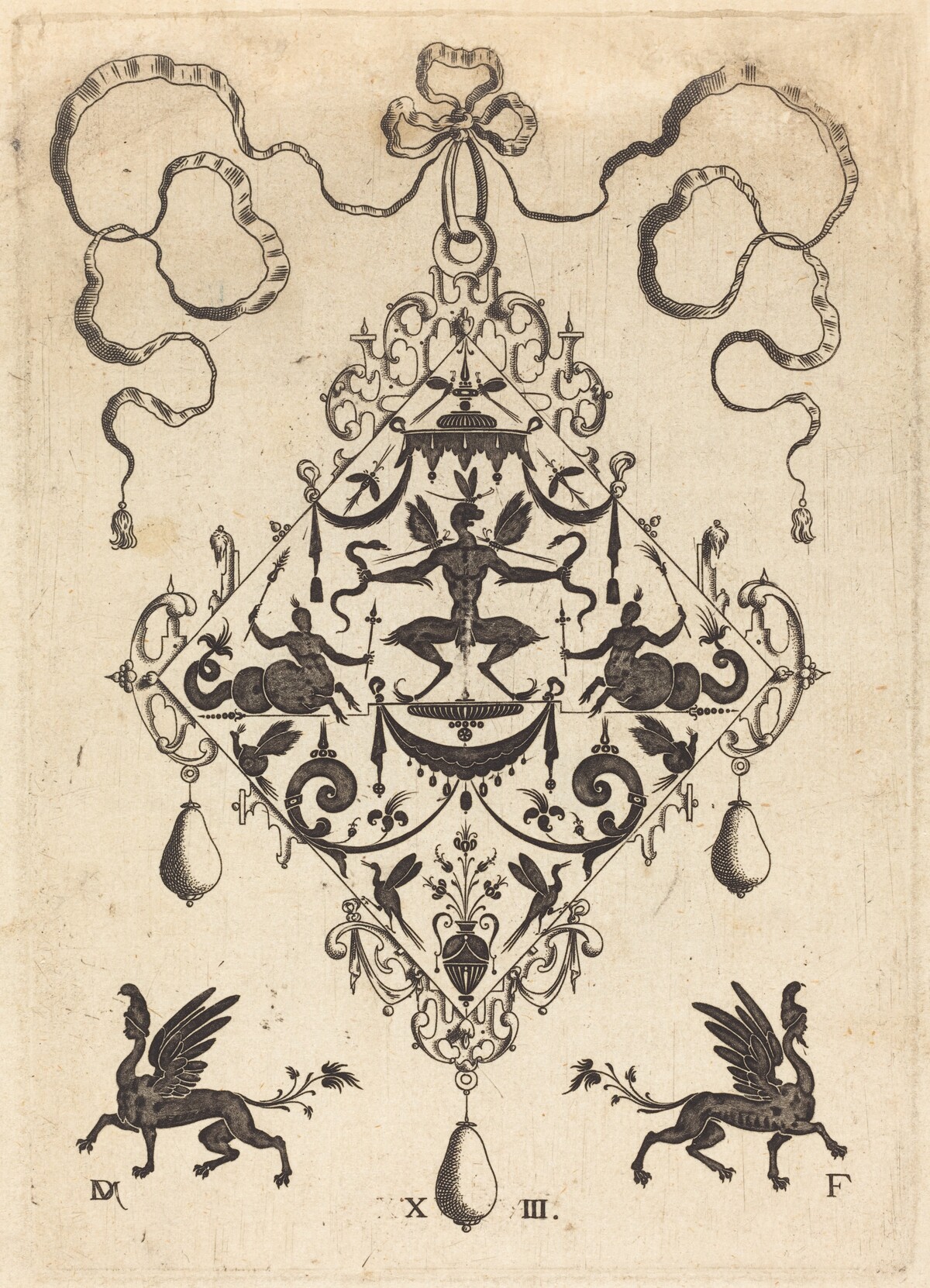 Large Pendant, Winged Fantasy Creature Holding Two Snakes by Daniel Mignot
