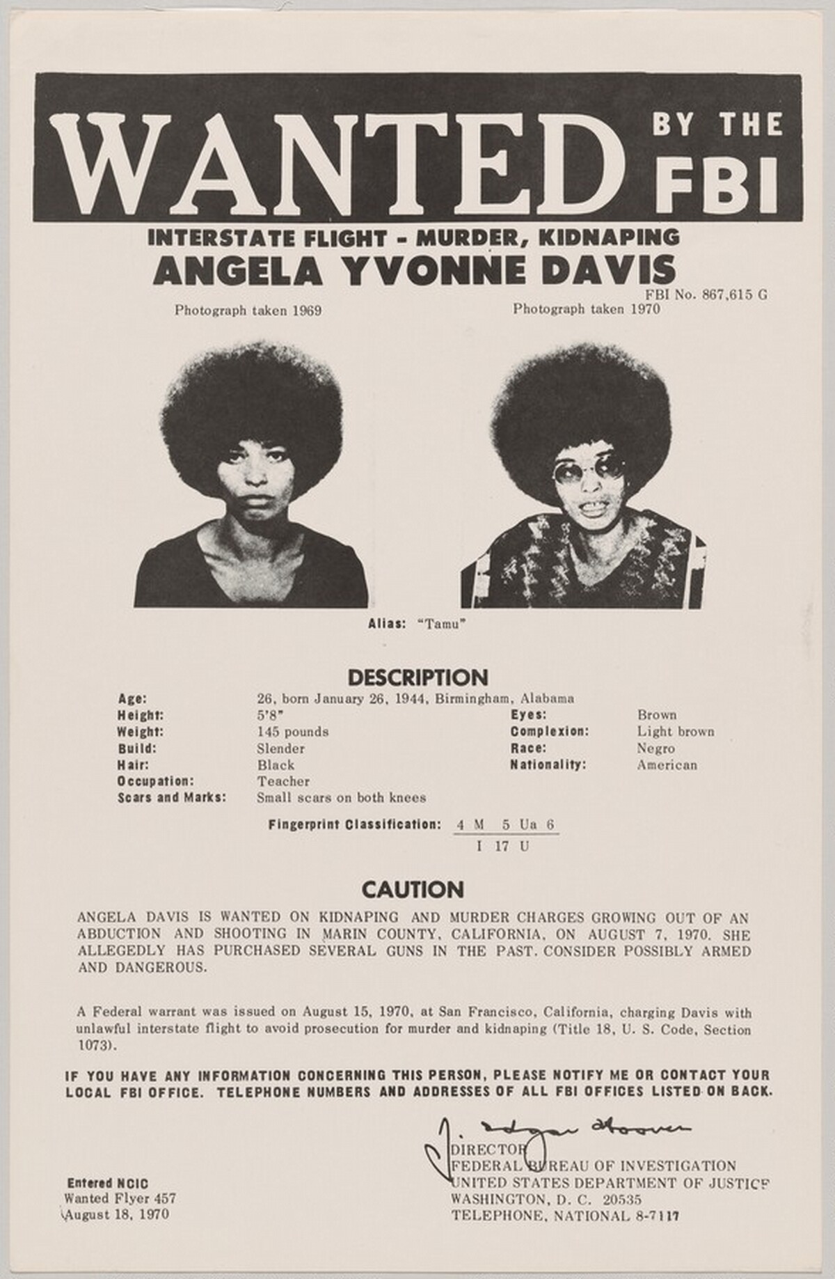 Angela Yvonne Davis - Wanted by the F.B.I. by Unknown Artist