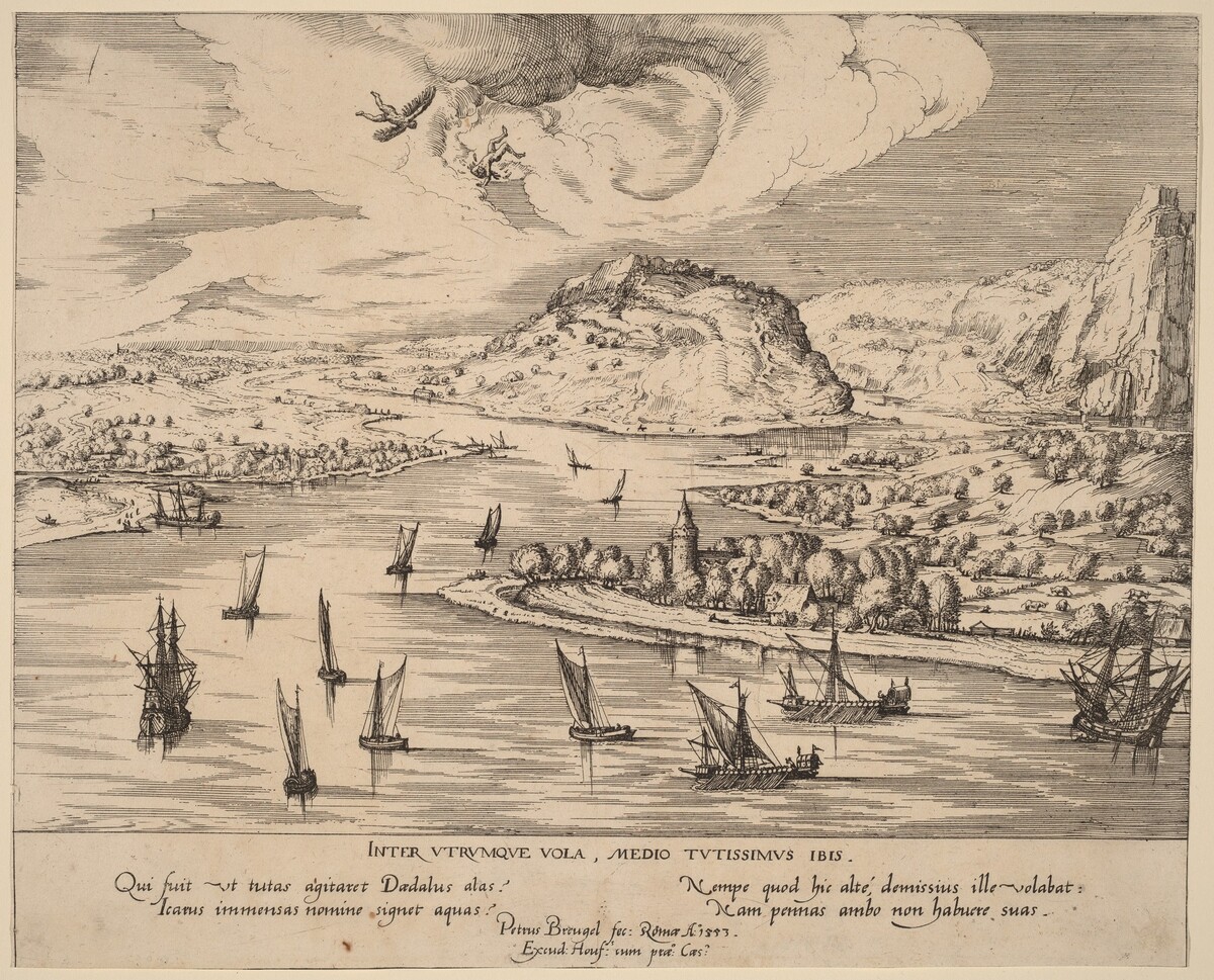 River Landscape with the Fall of Icarus by Attributed to Simon Novellanus after Pieter Bruegel the Elder
