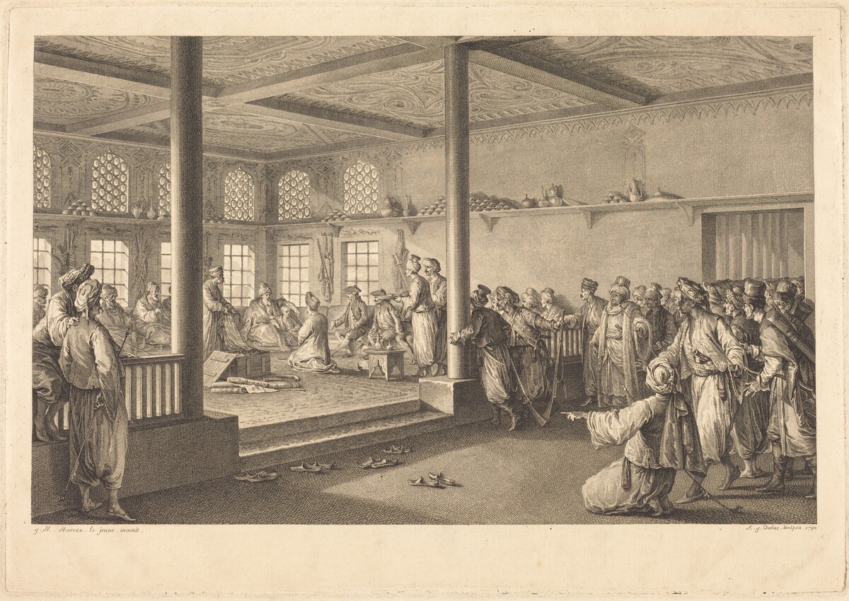 Réception de Choiseul-Gouffier chez Hassan-Tchousch-Oglou by Antoine-Jean Duclos after Jean-Michel Moreau
