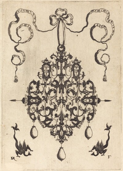 Large Pendant, Two Fantasy Creatures with Long Tails at Bottom