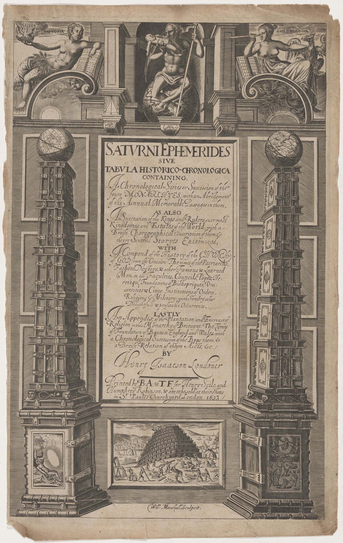 Title Page to Saturne Ephemerides by Henry Isaacson by William Marshall