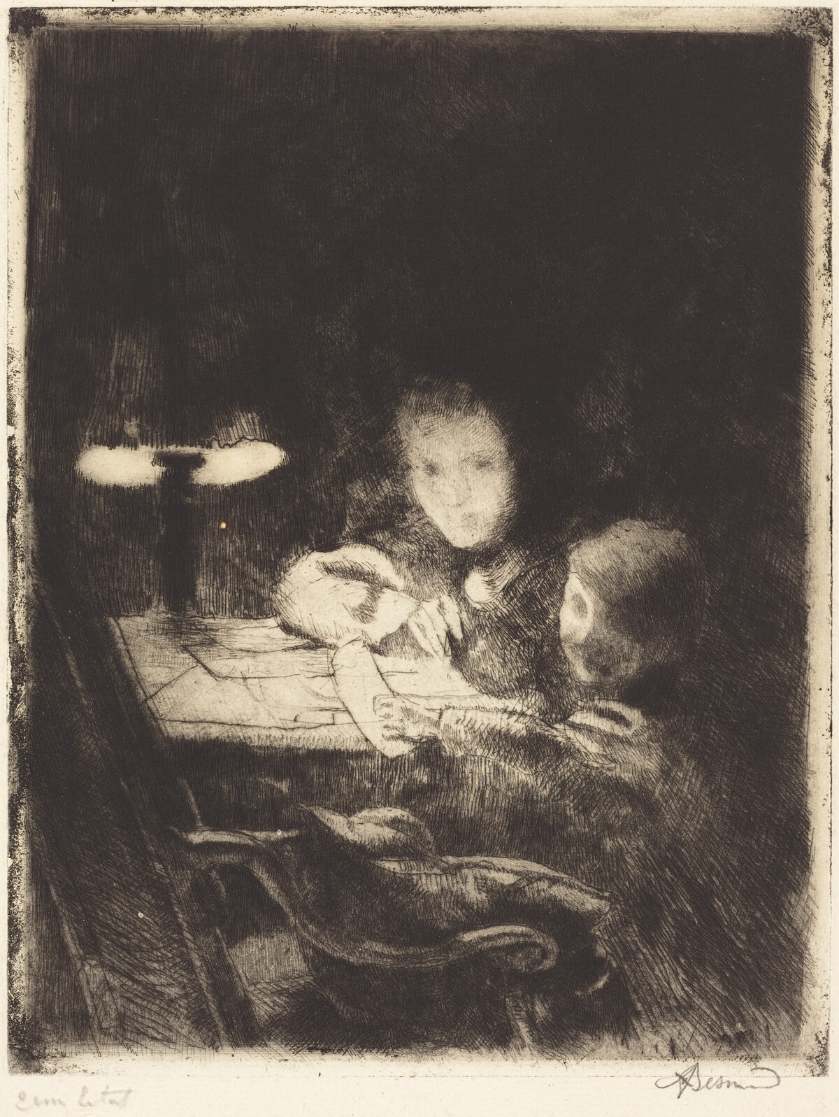 By the Lamp (Sous la Lampe) by Albert Besnard