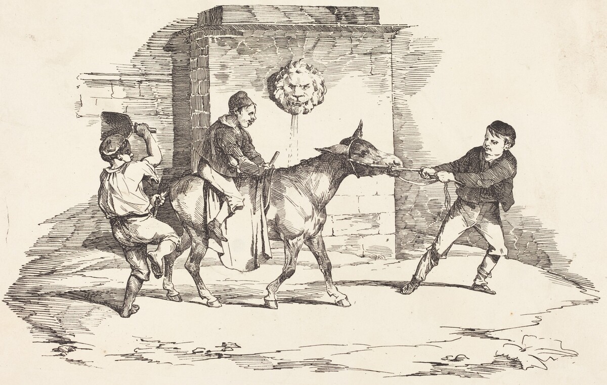 Three Children Playing with a Donkey (Trois enfants jouant avec un ane) by Théodore Gericault and Nicolas-Toussaint Charlet