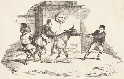 Three Children Playing with a Donkey (Trois enfants jouant avec un ane)