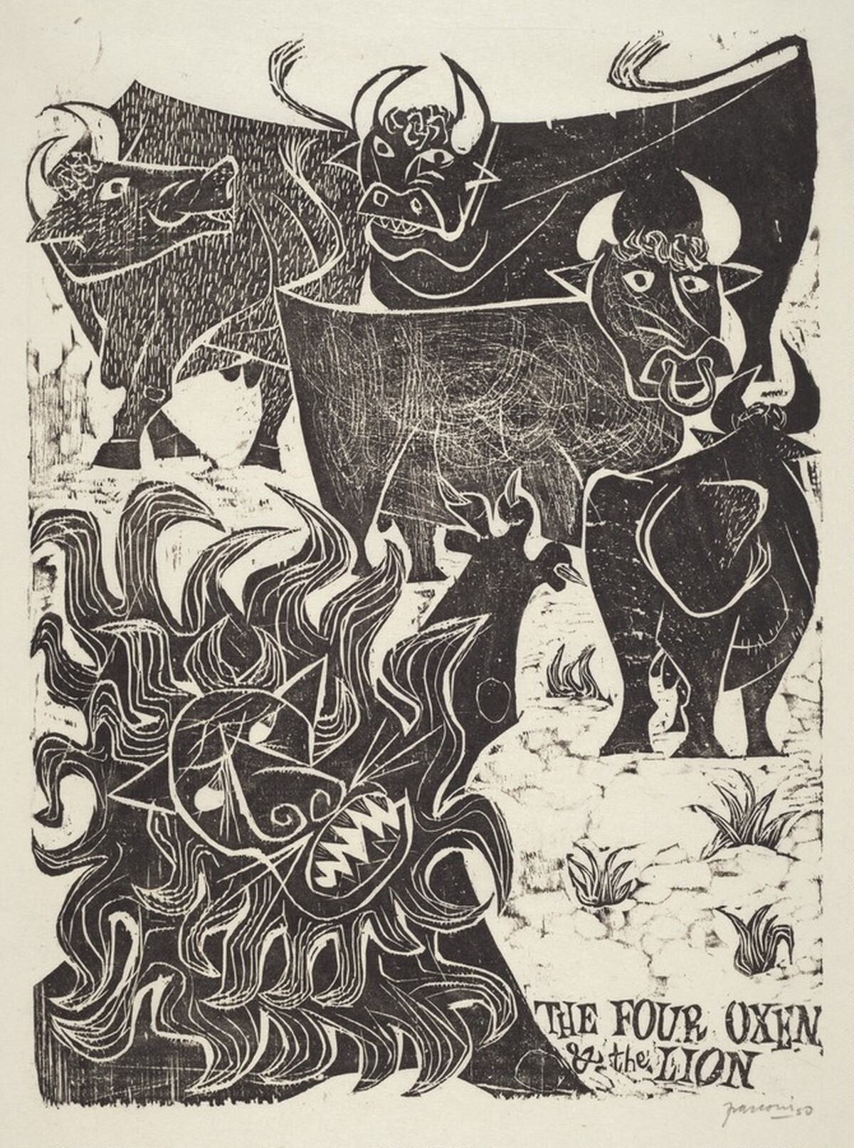 The Four Oxen and the Lion by Antonio Frasconi