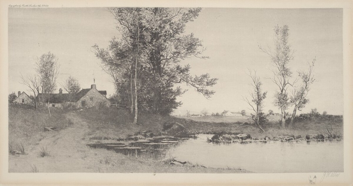 Untitled (Landscape with House and Pond) by Unknown
