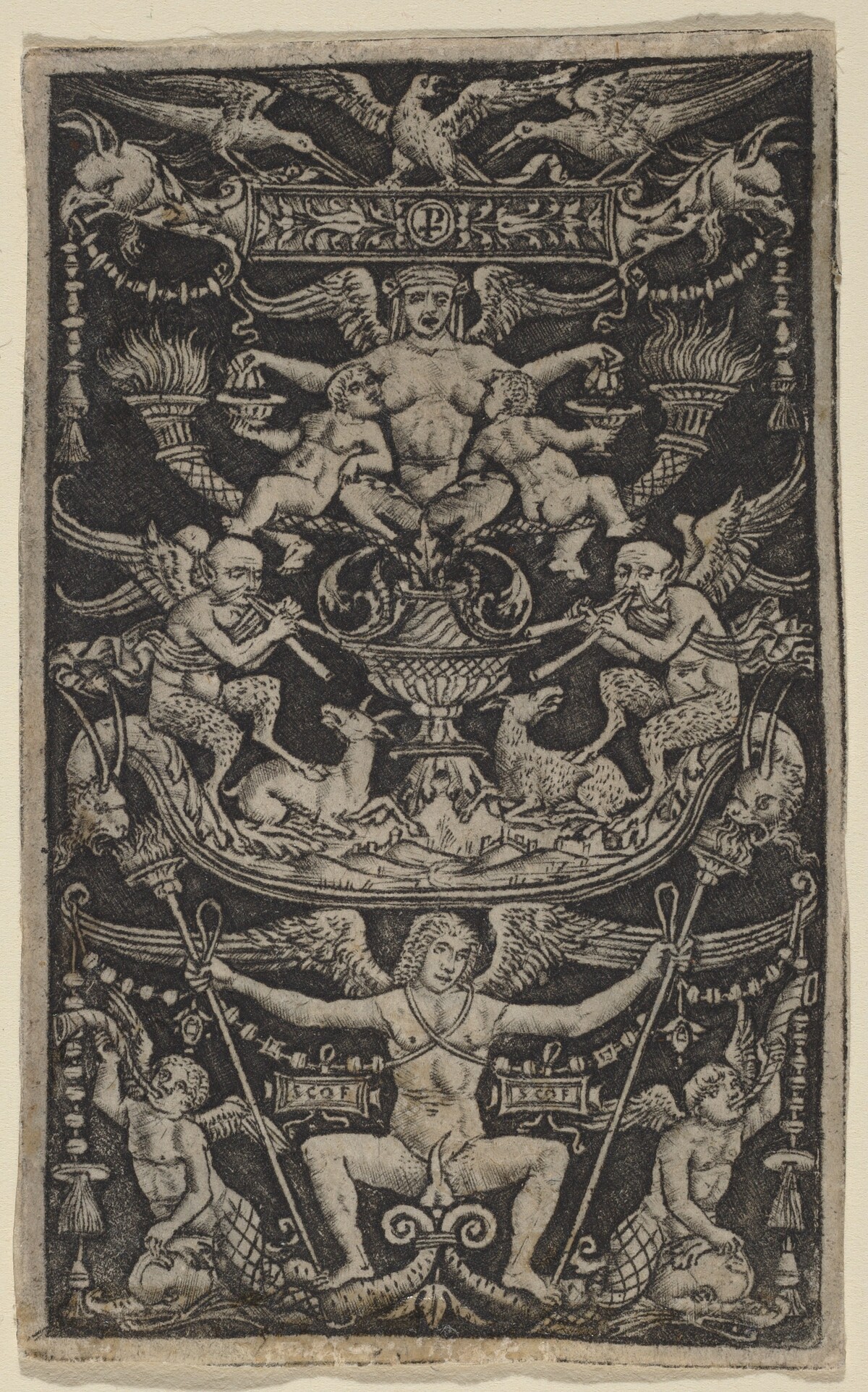 Panel of Ornament with a Satyress Feeding Two Children by Peregrino da Cesena